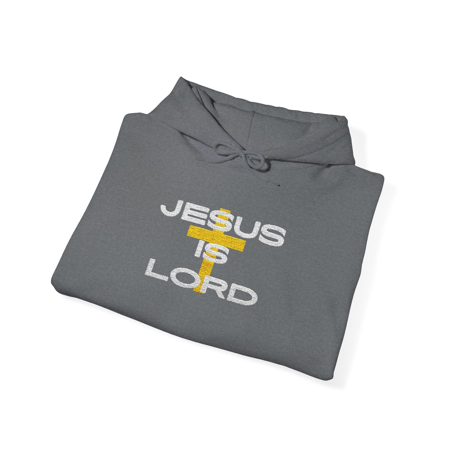 'Jesus is Lord' With Cross Chest Embroidery Unisex Heavy Blend™ Hooded Sweatshirt, Christian Apparel