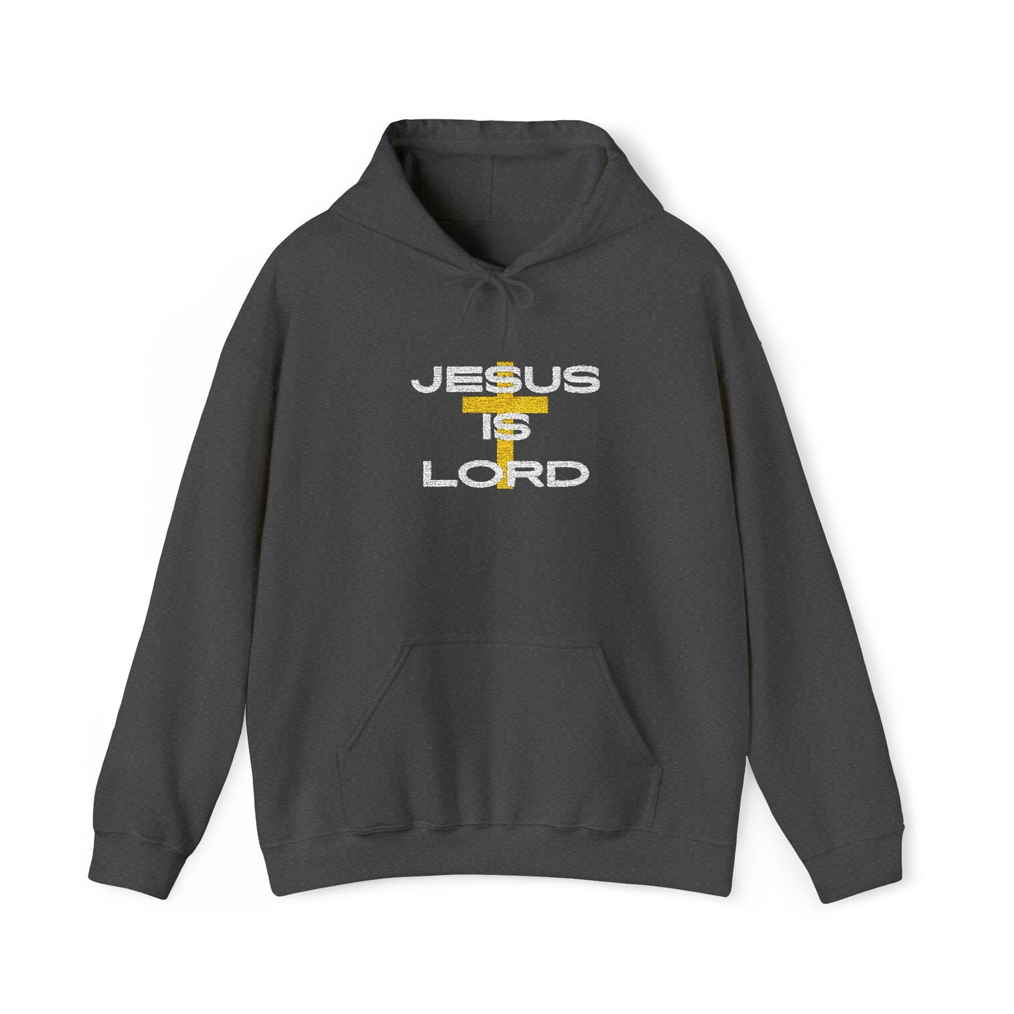 'Jesus is Lord' With Cross Chest Embroidery Unisex Heavy Blend™ Hooded Sweatshirt, Christian Apparel