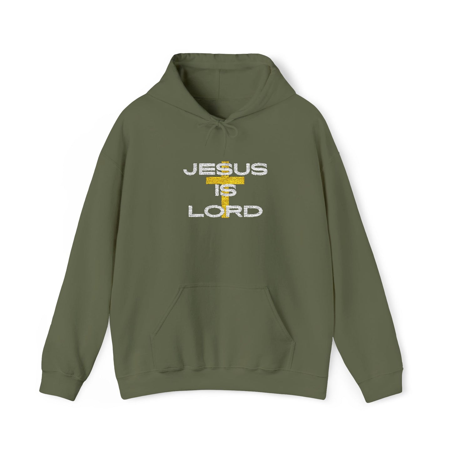 'Jesus is Lord' With Cross Chest Embroidery Unisex Heavy Blend™ Hooded Sweatshirt, Christian Apparel
