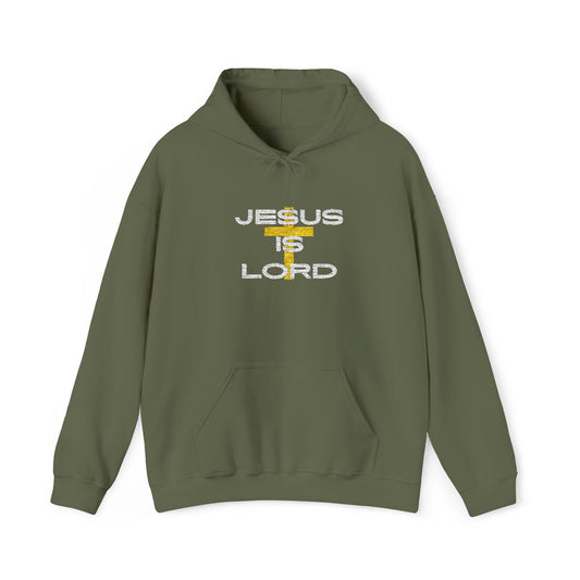 'Jesus is Lord' With Cross Chest Embroidery Unisex Heavy Blend™ Hooded Sweatshirt, Christian Apparel