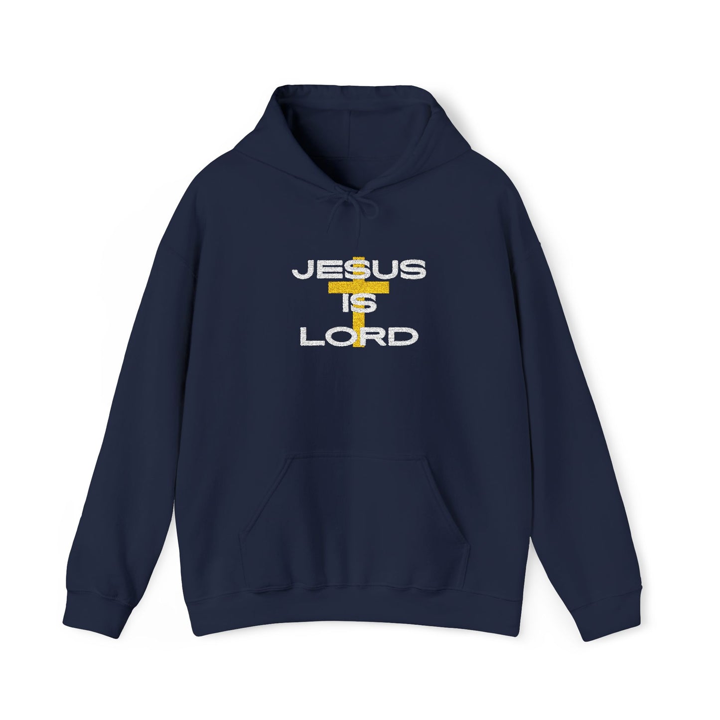 'Jesus is Lord' With Cross Chest Embroidery Unisex Heavy Blend™ Hooded Sweatshirt, Christian Apparel