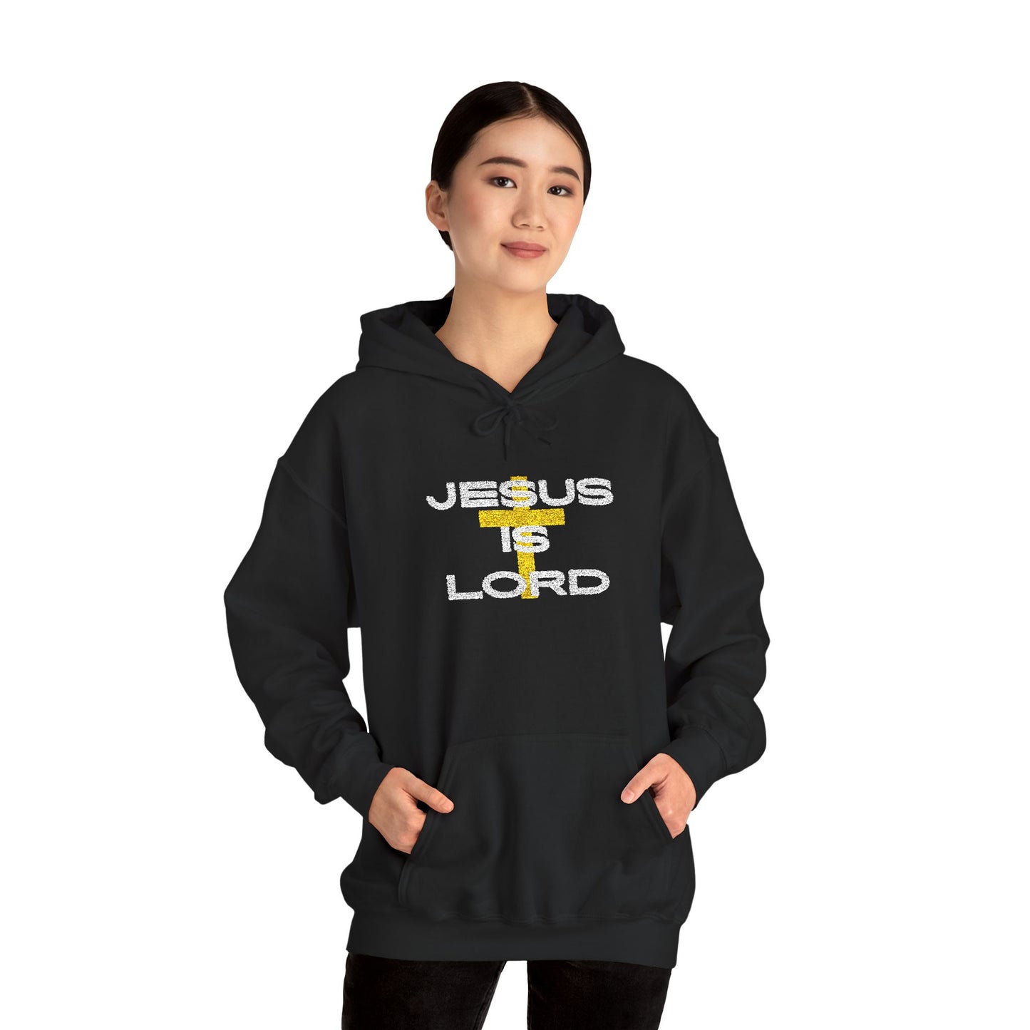 'Jesus is Lord' With Cross Chest Embroidery Unisex Heavy Blend™ Hooded Sweatshirt, Christian Apparel