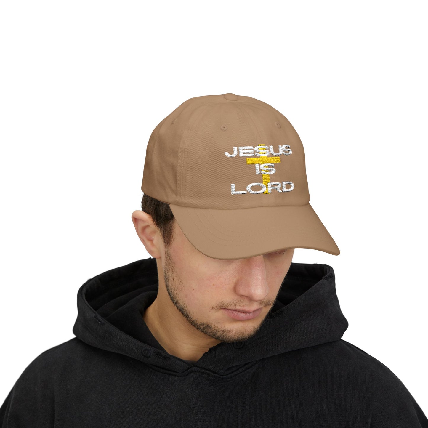 Classic Ball Cap with 'Jesus is Lord' Embroidery Design, Christian Apparel Hat, Gift for Christians, Faith-Based Accessory, Everyday Wear Cap