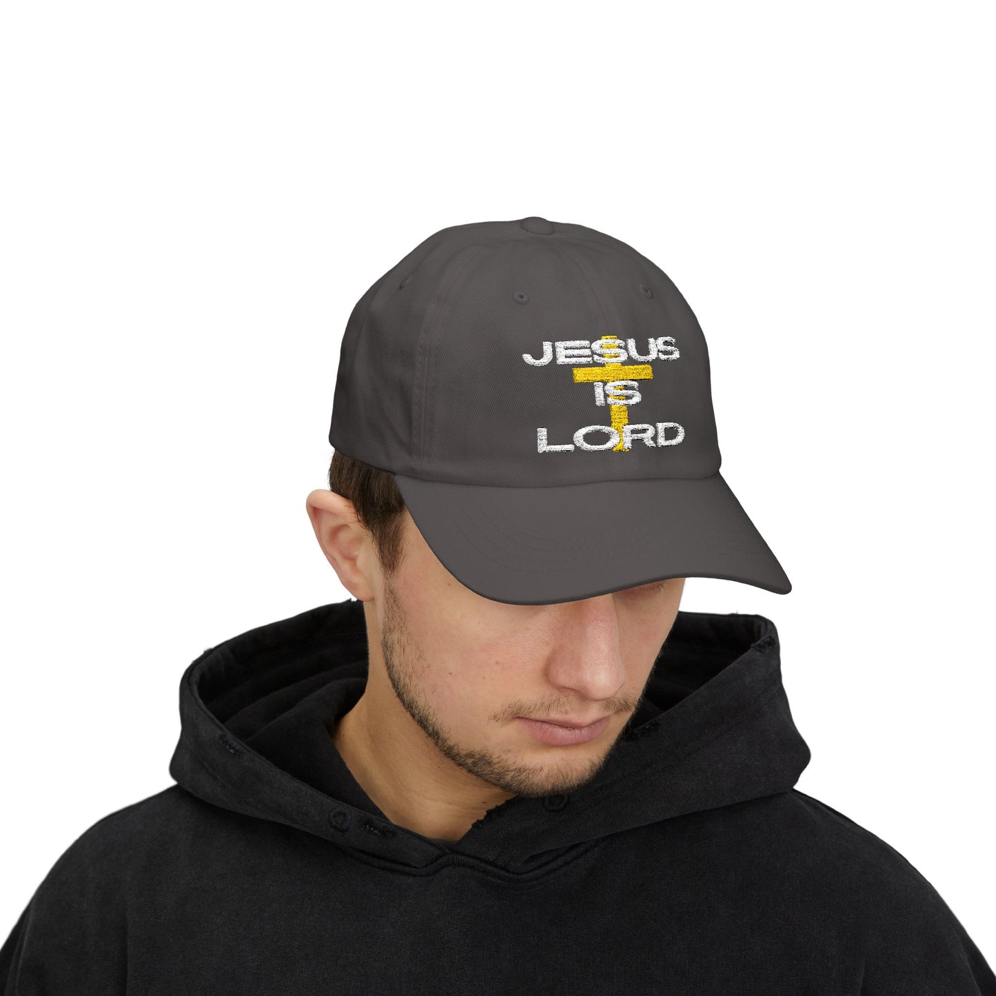 Classic Ball Cap with 'Jesus is Lord' Embroidery Design, Christian Apparel Hat, Gift for Christians, Faith-Based Accessory, Everyday Wear Cap