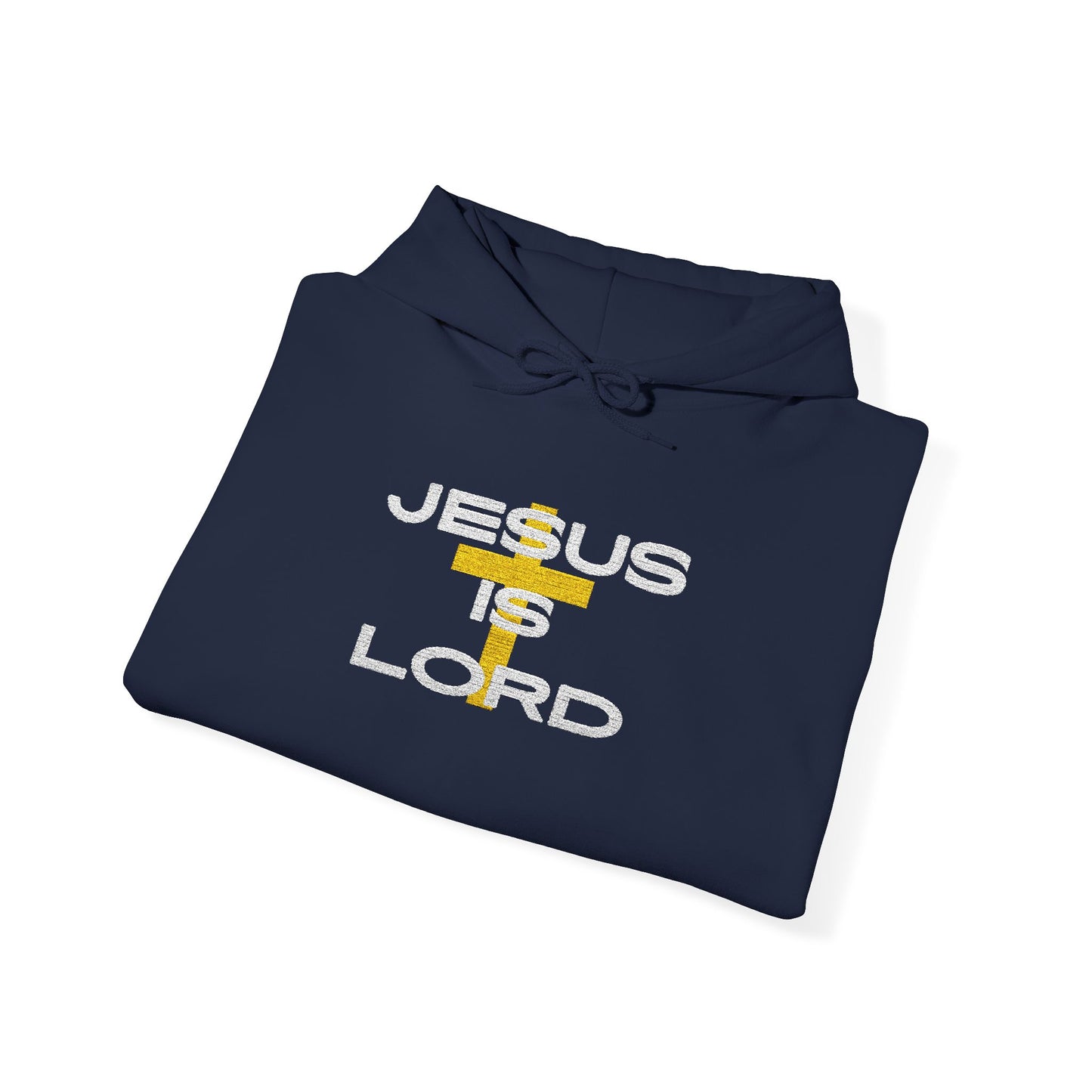 'Jesus is Lord' With Cross Chest Embroidery Unisex Heavy Blend™ Hooded Sweatshirt, Christian Apparel