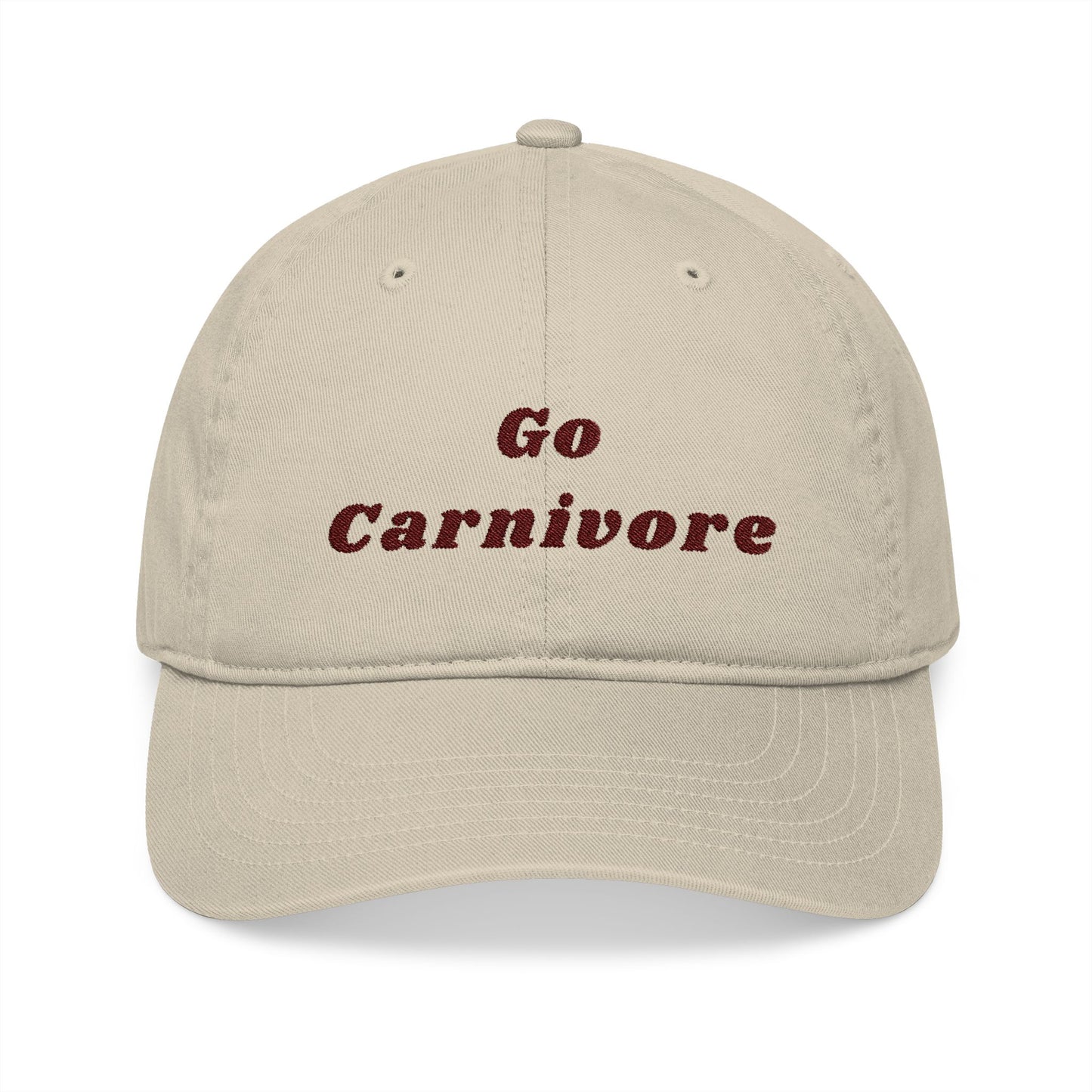 'Go Carnivore' Organic Baseball Cap, Carnivore Diet Apparel, Outdoor Sports Hat, Eco-Friendly Cap