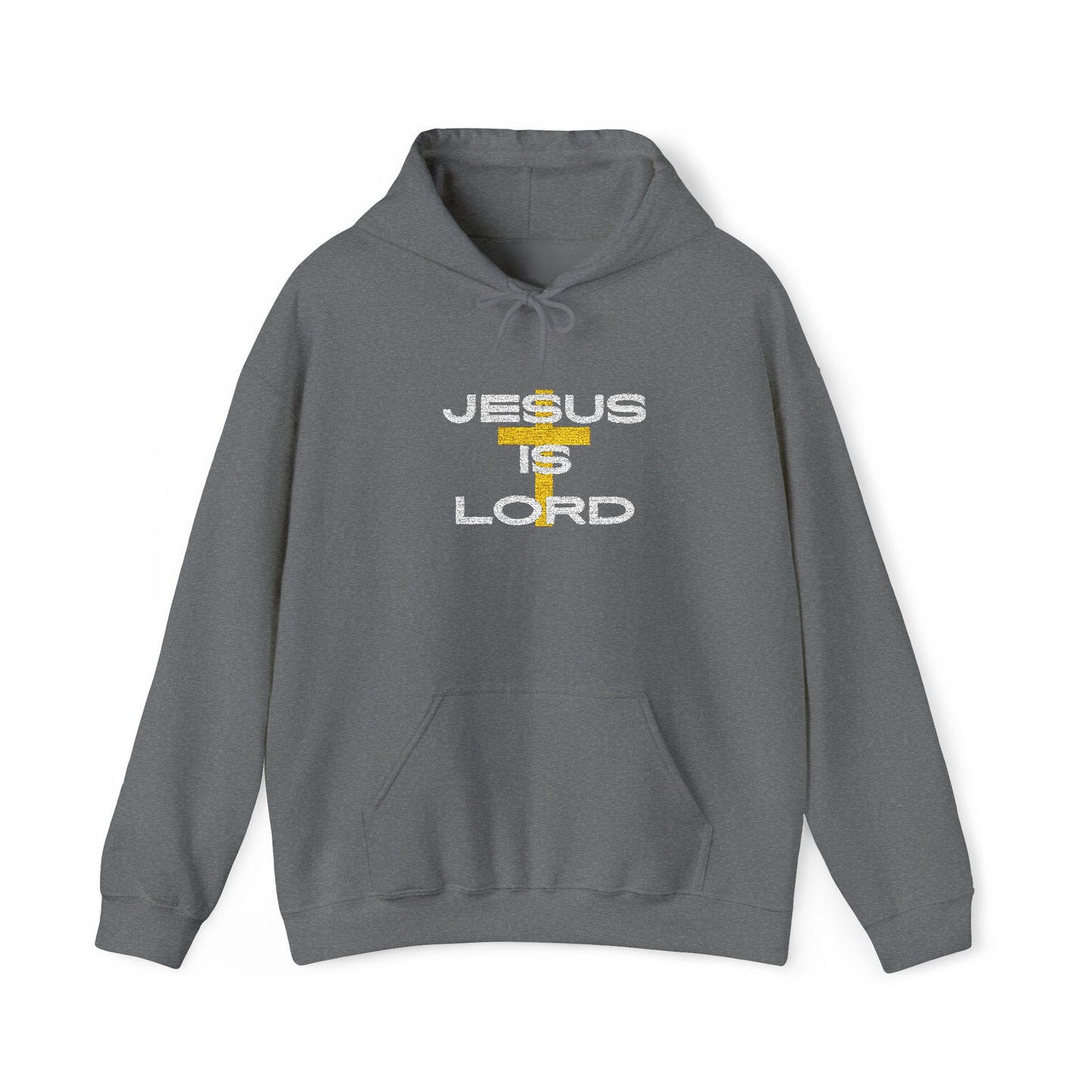 'Jesus is Lord' With Cross Chest Embroidery Unisex Heavy Blend™ Hooded Sweatshirt, Christian Apparel