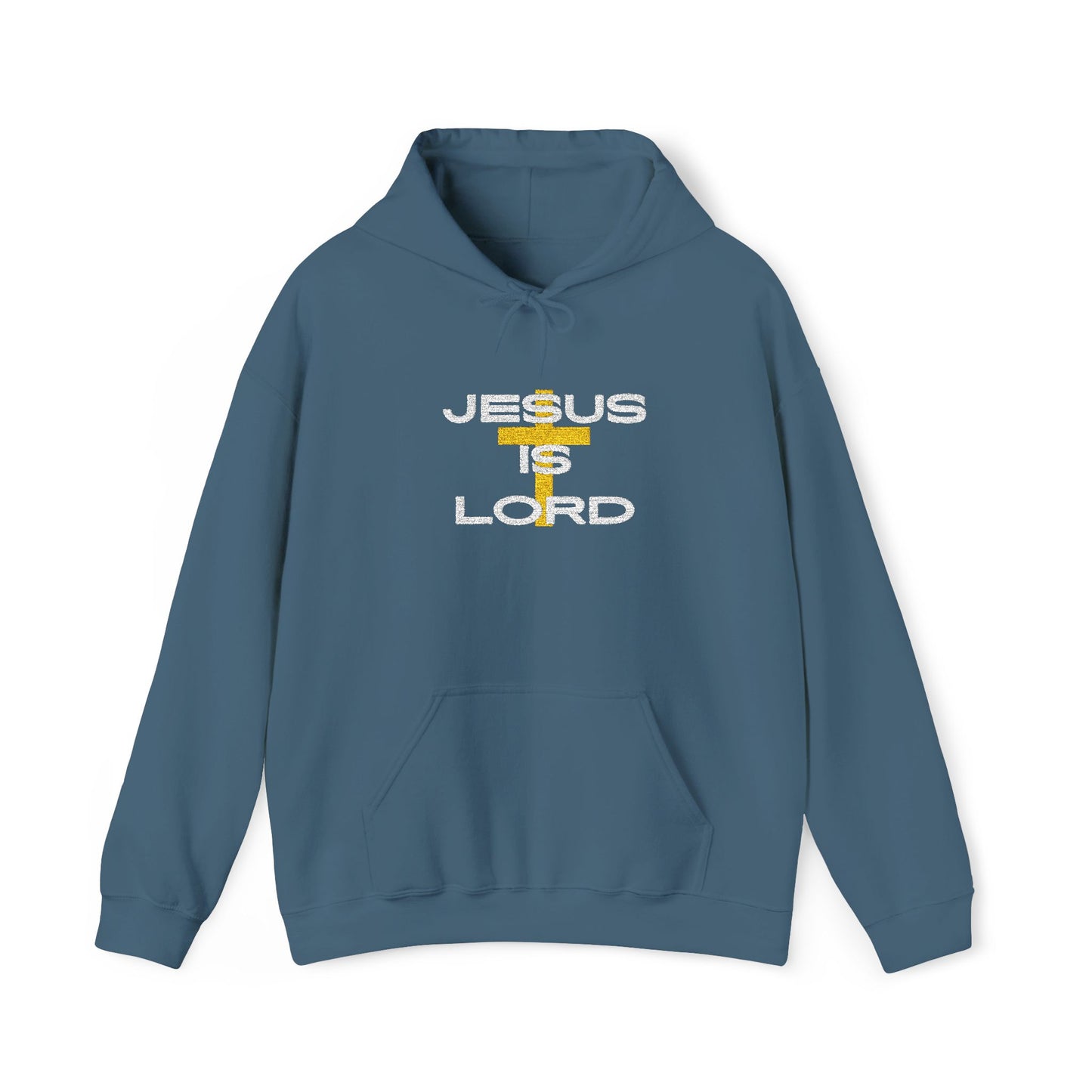 'Jesus is Lord' With Cross Chest Embroidery Unisex Heavy Blend™ Hooded Sweatshirt, Christian Apparel