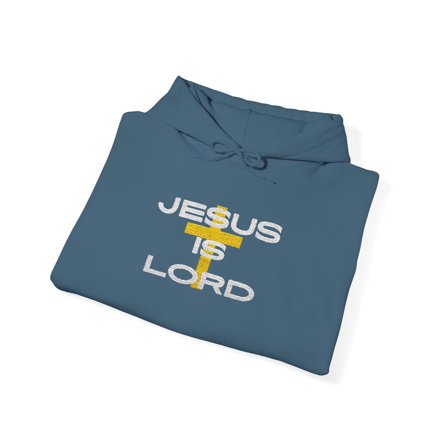 'Jesus is Lord' With Cross Chest Embroidery Unisex Heavy Blend™ Hooded Sweatshirt, Christian Apparel