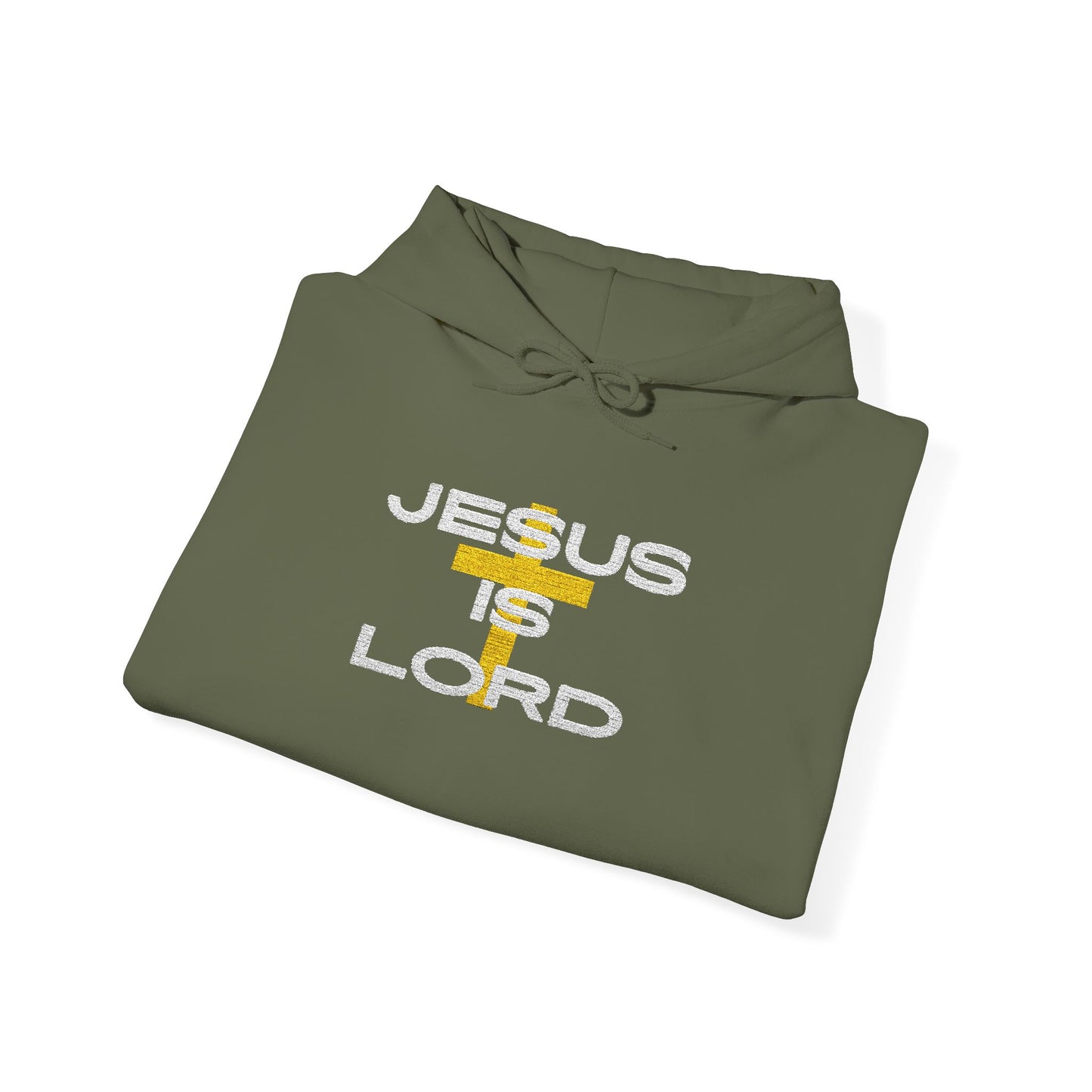'Jesus is Lord' With Cross Chest Embroidery Unisex Heavy Blend™ Hooded Sweatshirt, Christian Apparel