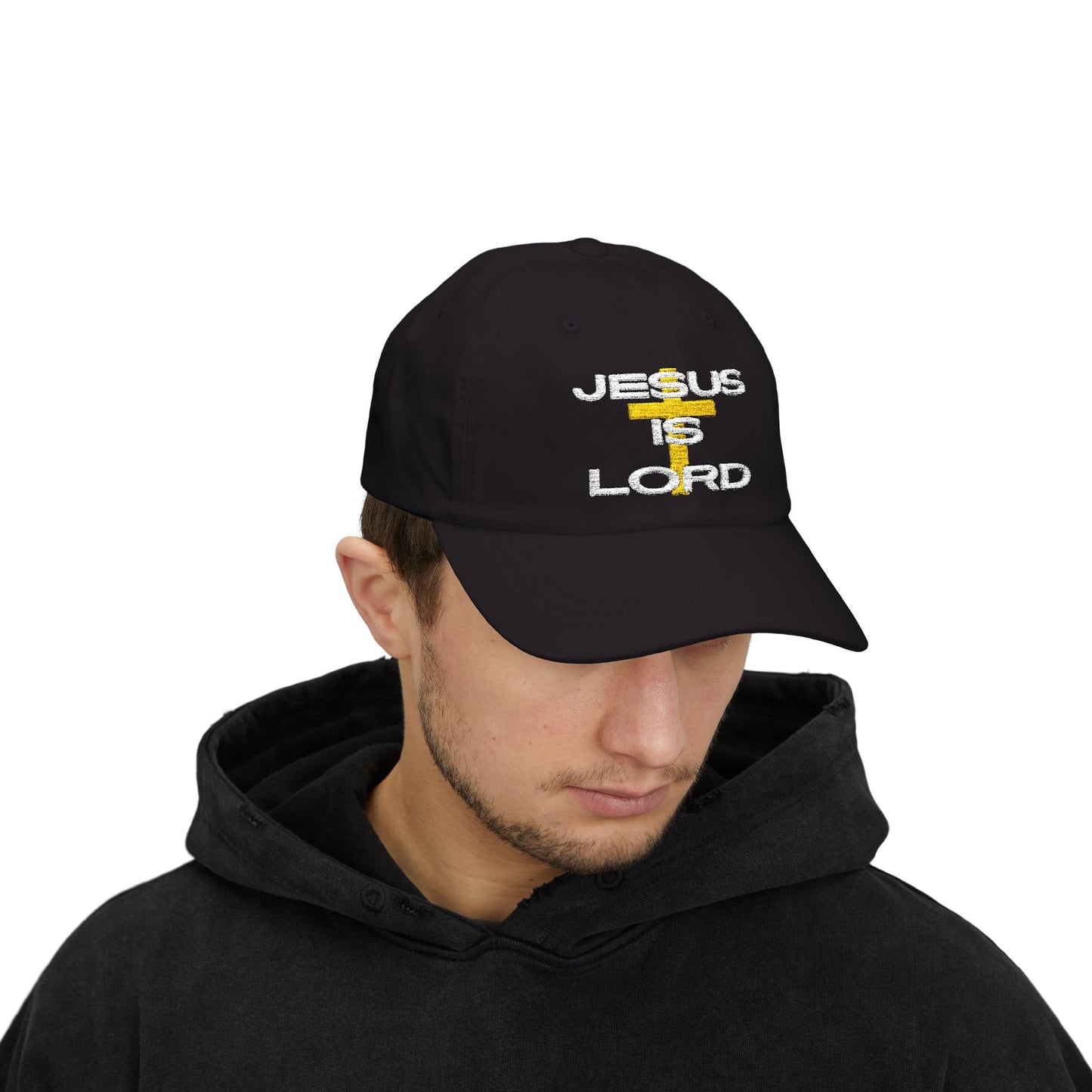 Classic Ball Cap with 'Jesus is Lord' Embroidery Design, Christian Apparel Hat, Gift for Christians, Faith-Based Accessory, Everyday Wear Cap