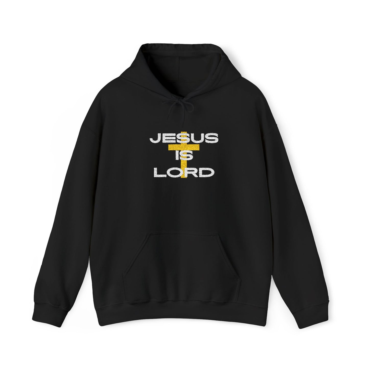 'Jesus is Lord' With Cross Chest Embroidery Unisex Heavy Blend™ Hooded Sweatshirt, Christian Apparel