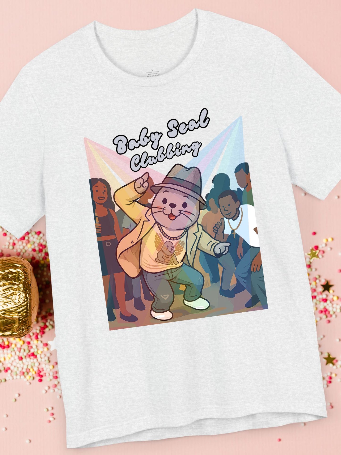 'Baby Seal Clubbing' Unisex T-Shirt, Cute Animal Tee, Dance Party