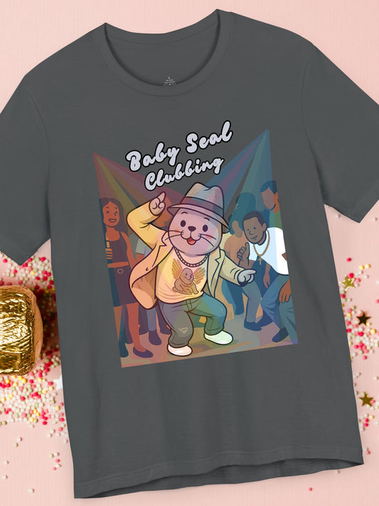 'Baby Seal Clubbing' Unisex T-Shirt, Cute Animal Tee, Dance Party