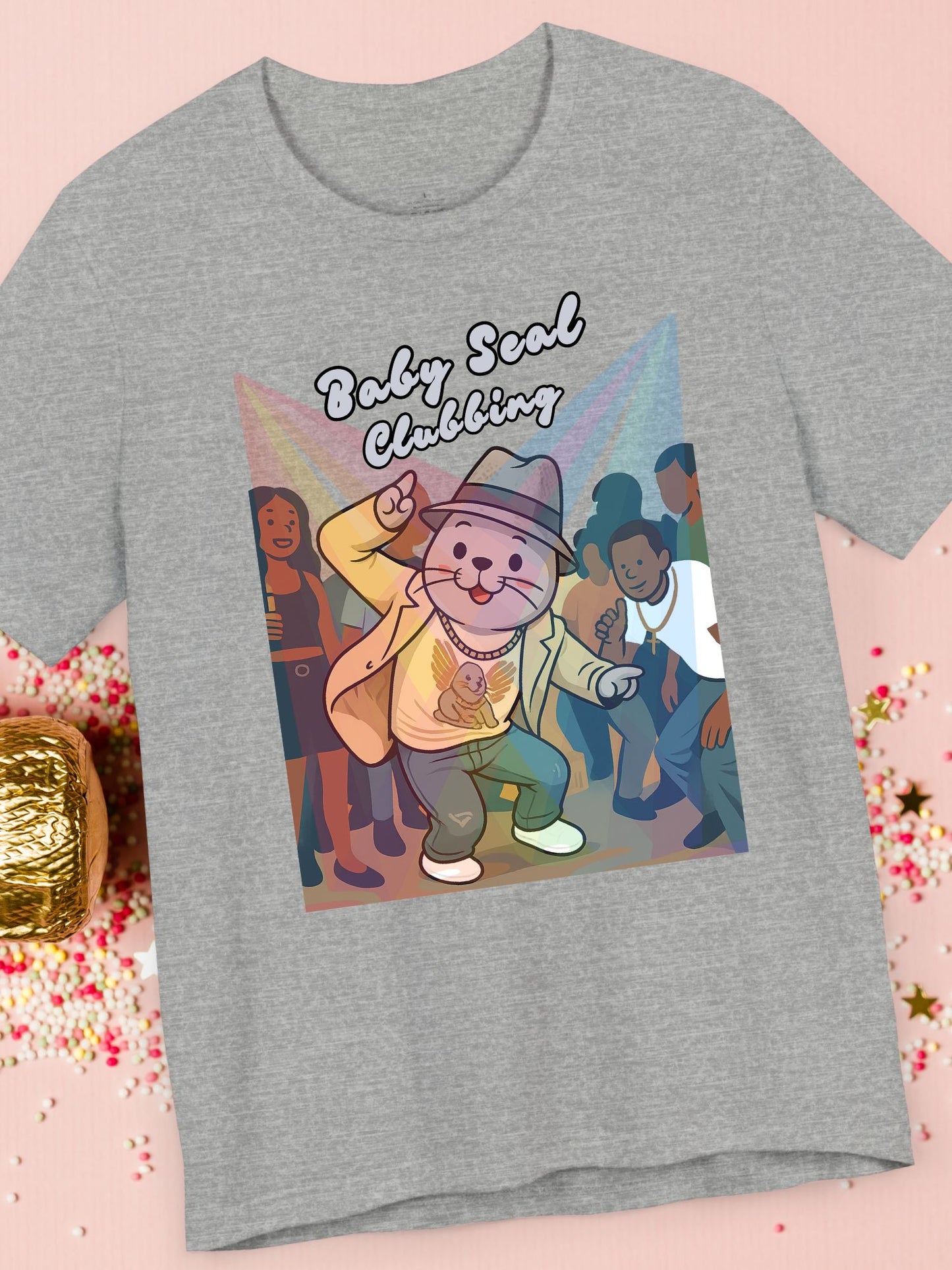 'Baby Seal Clubbing' Unisex T-Shirt, Cute Animal Tee, Dance Party