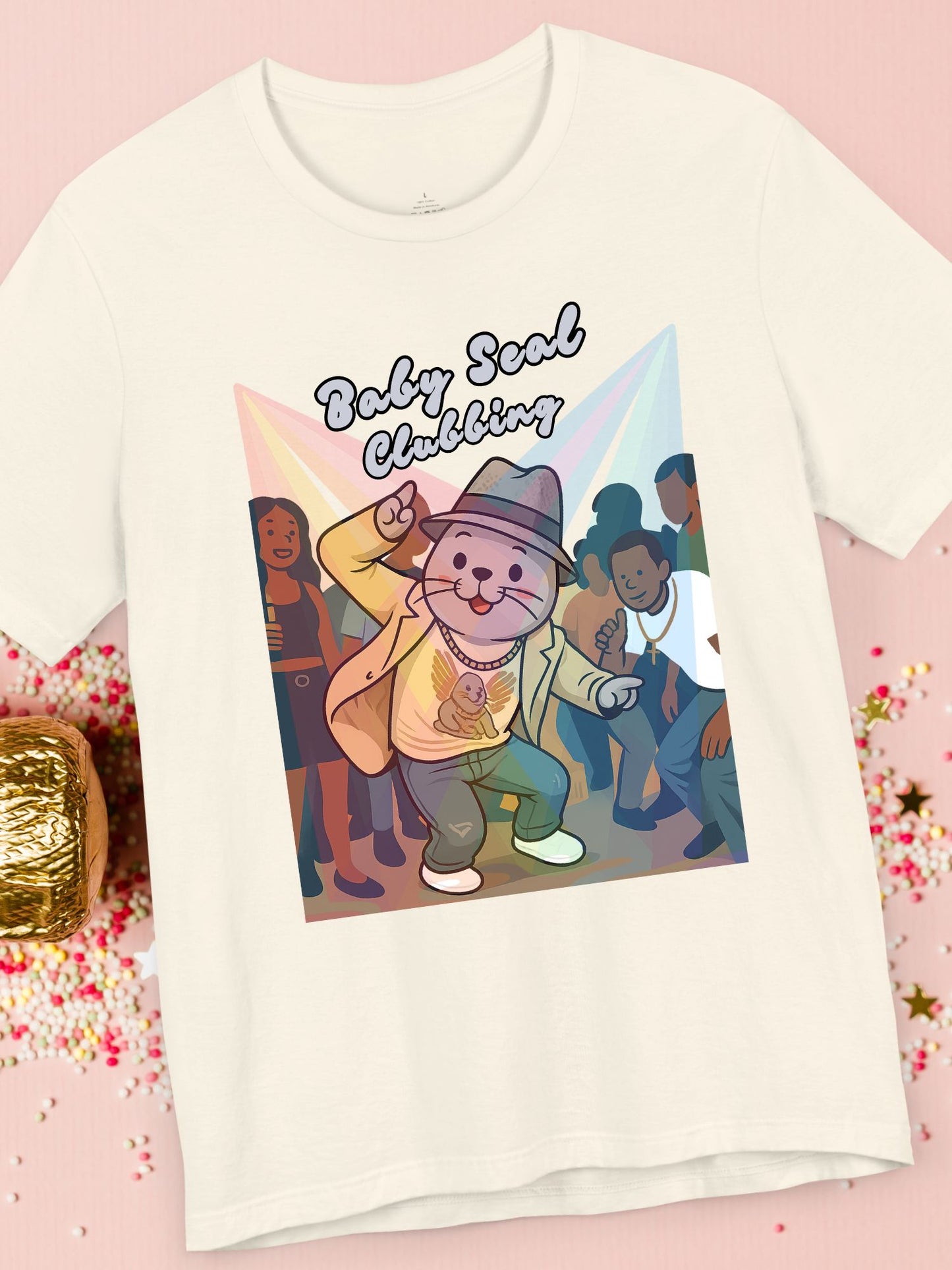 'Baby Seal Clubbing' Unisex T-Shirt, Cute Animal Tee, Dance Party