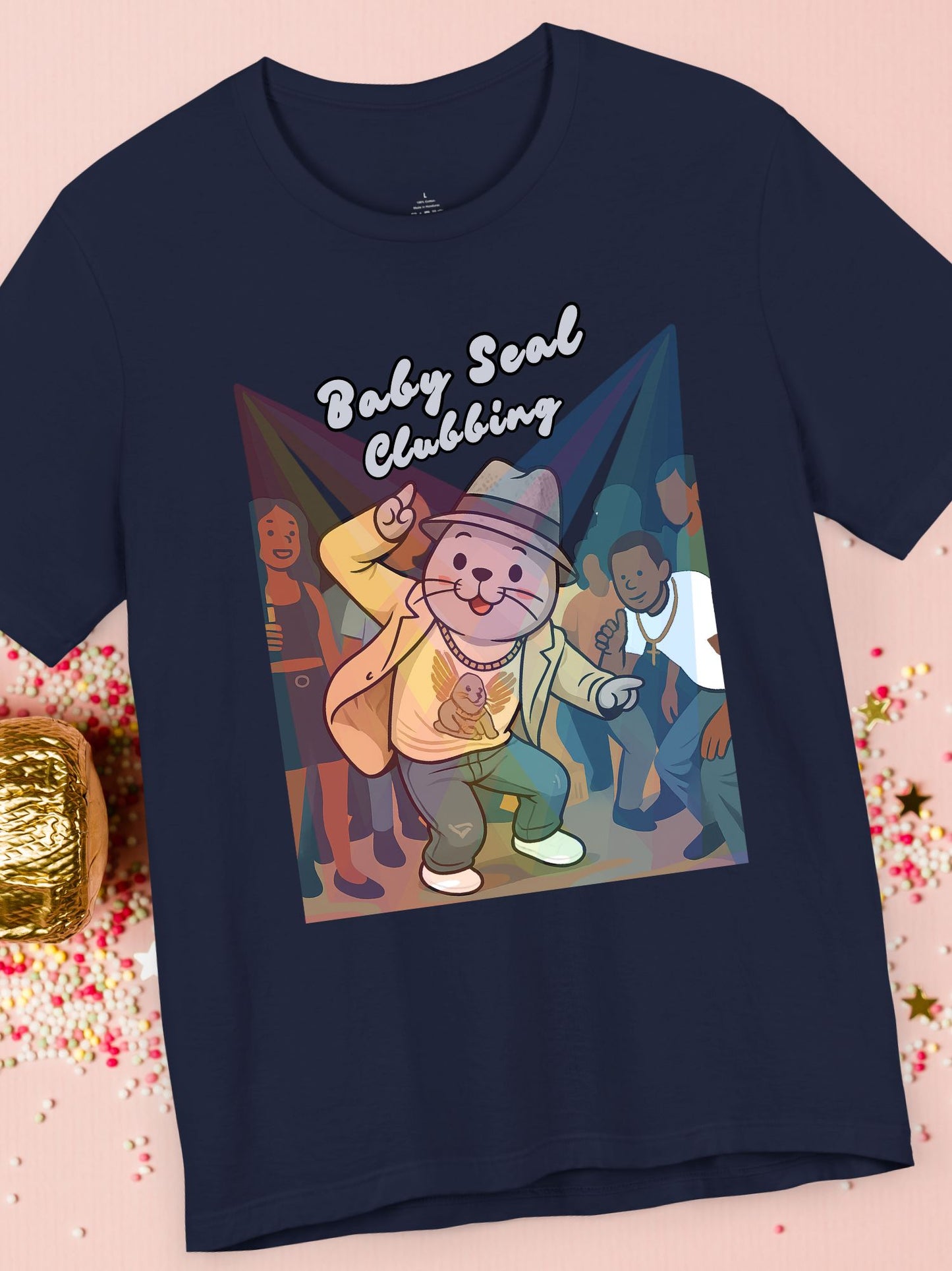 'Baby Seal Clubbing' Unisex T-Shirt, Cute Animal Tee, Dance Party