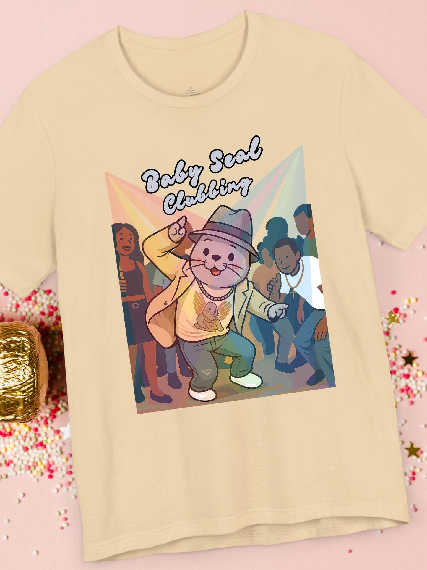 'Baby Seal Clubbing' Unisex T-Shirt, Cute Animal Tee, Dance Party