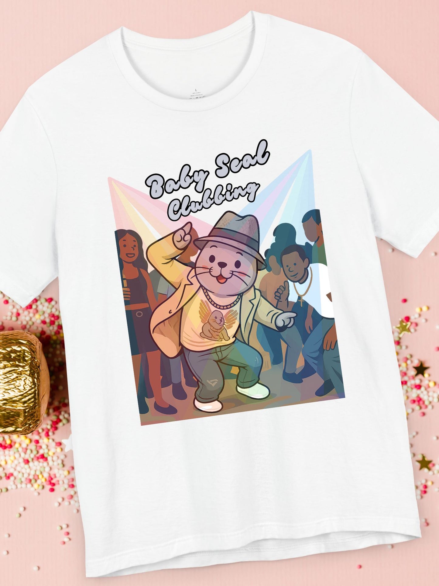'Baby Seal Clubbing' Unisex T-Shirt, Cute Animal Tee, Dance Party
