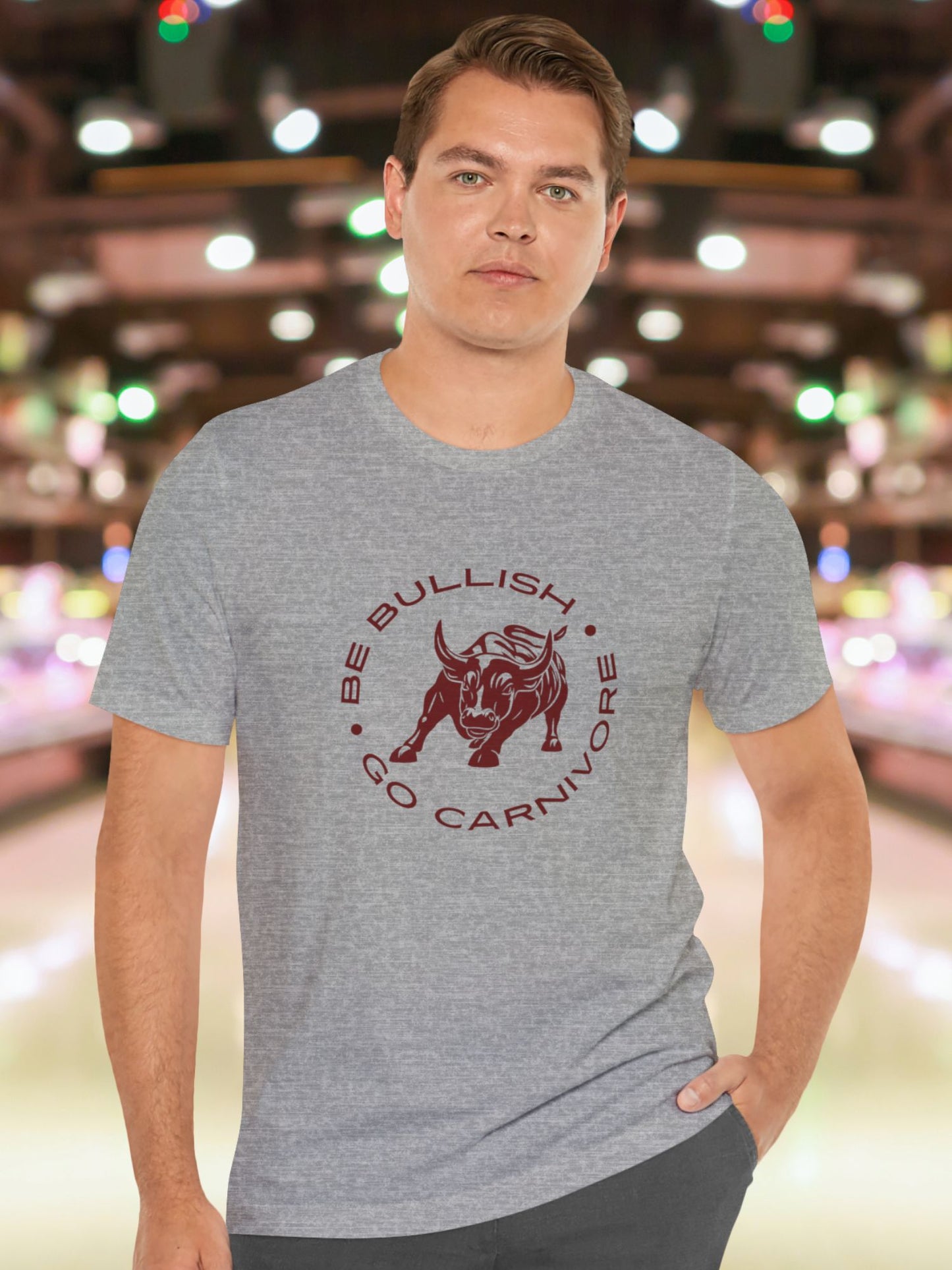 'Be Bullish, Go Carnivore' Wall Street Bull Graphic Unisex T-Shirt, Carnivore Diet Apparel, Health and Wellness, Investment, Animal Lover