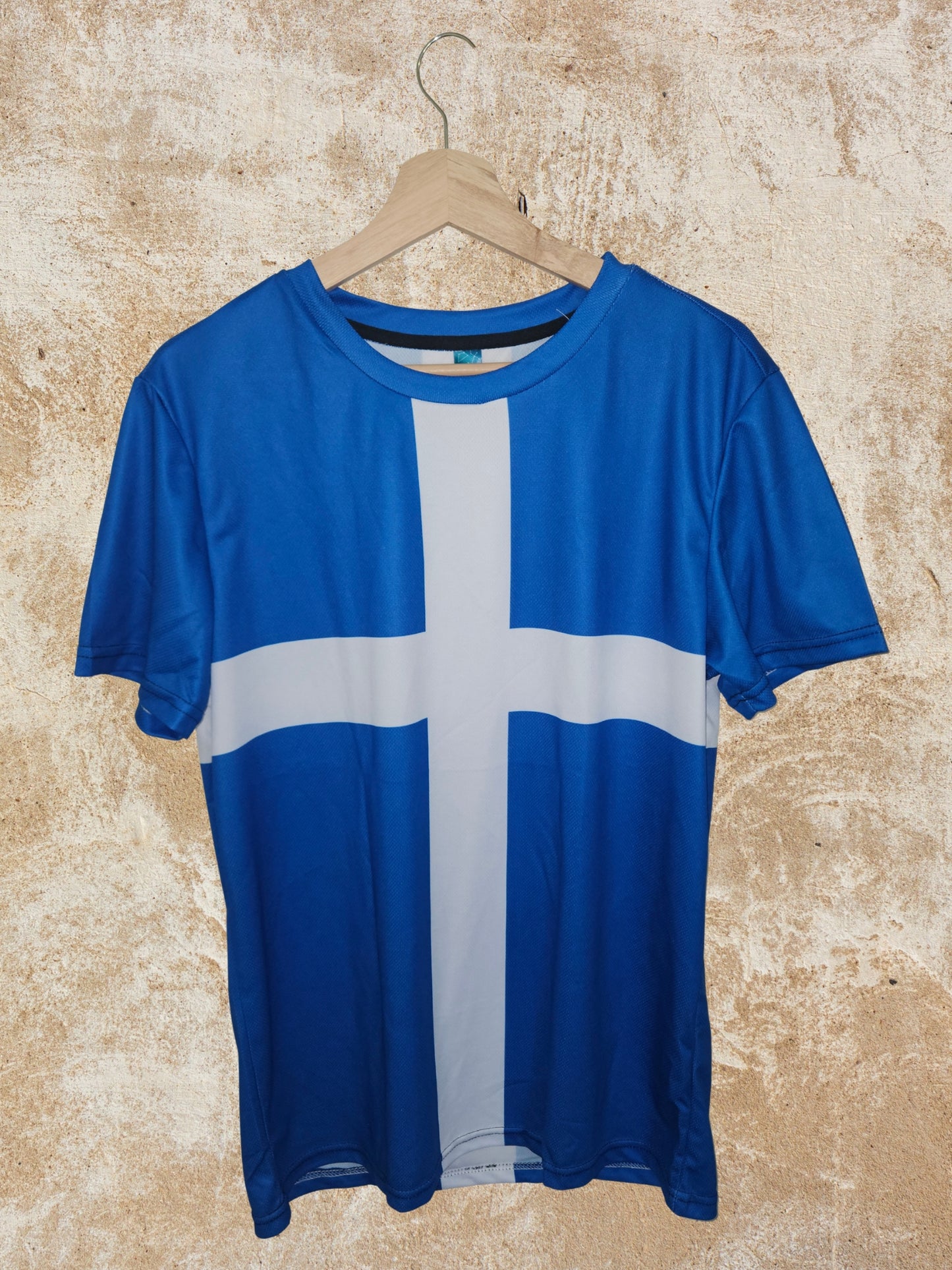 Blue and White Christian Cross All-Over Print T-Shirt, Breathable 100% polyester mesh, Christian Apparel