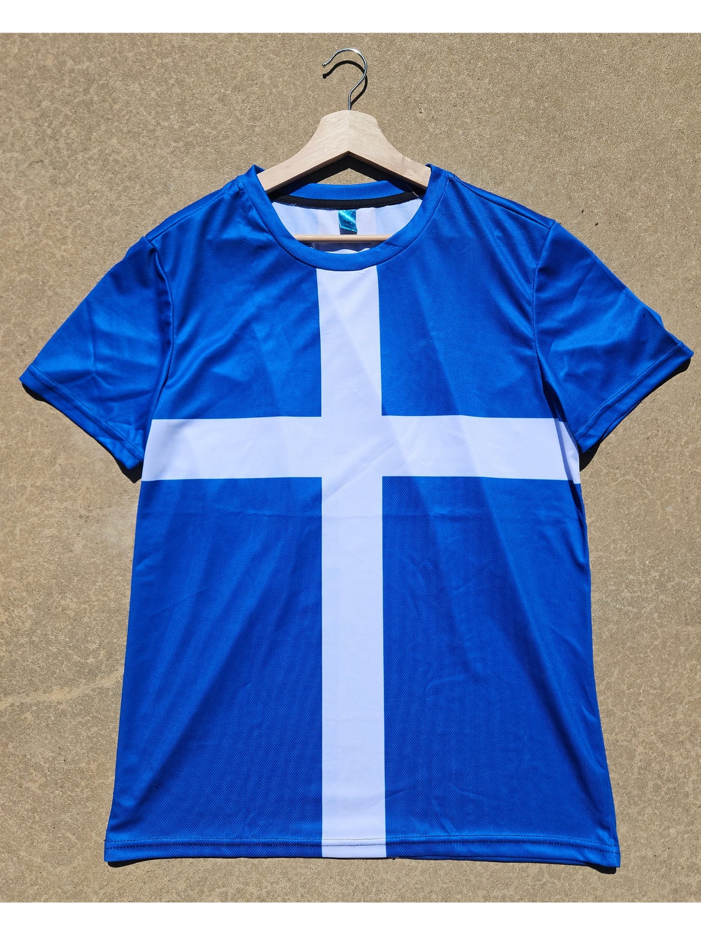 Blue and White Christian Cross All-Over Print T-Shirt, Breathable 100% polyester mesh, Christian Apparel