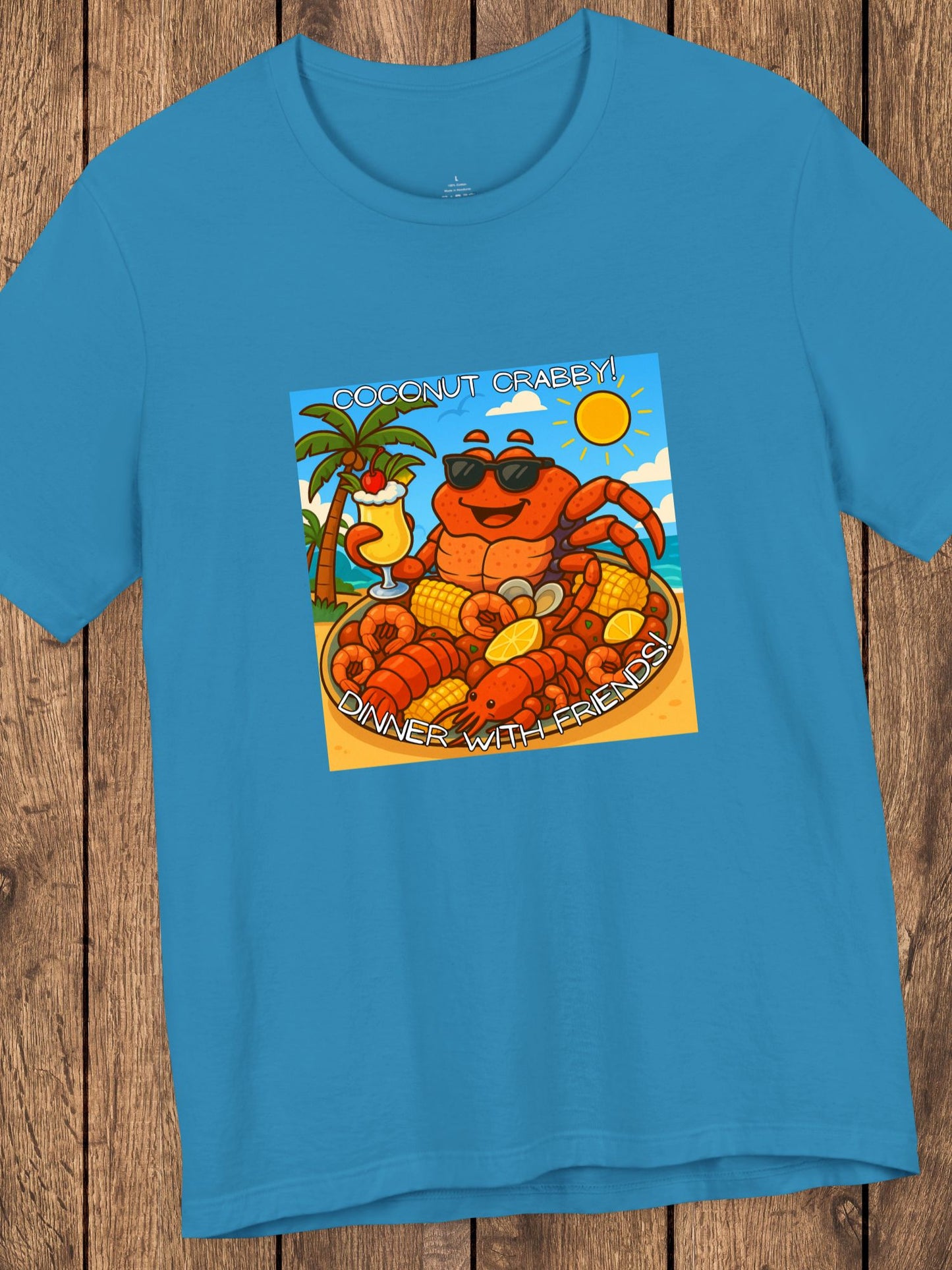 'Coconut Crabby, Dinner With Friends' Twisted Tropical Crab Graphic Unisex T-Shirt, Fun Beachwear, Perfect for Summer Parties, Seafood Lover Gift, Beach Vacation Shirt