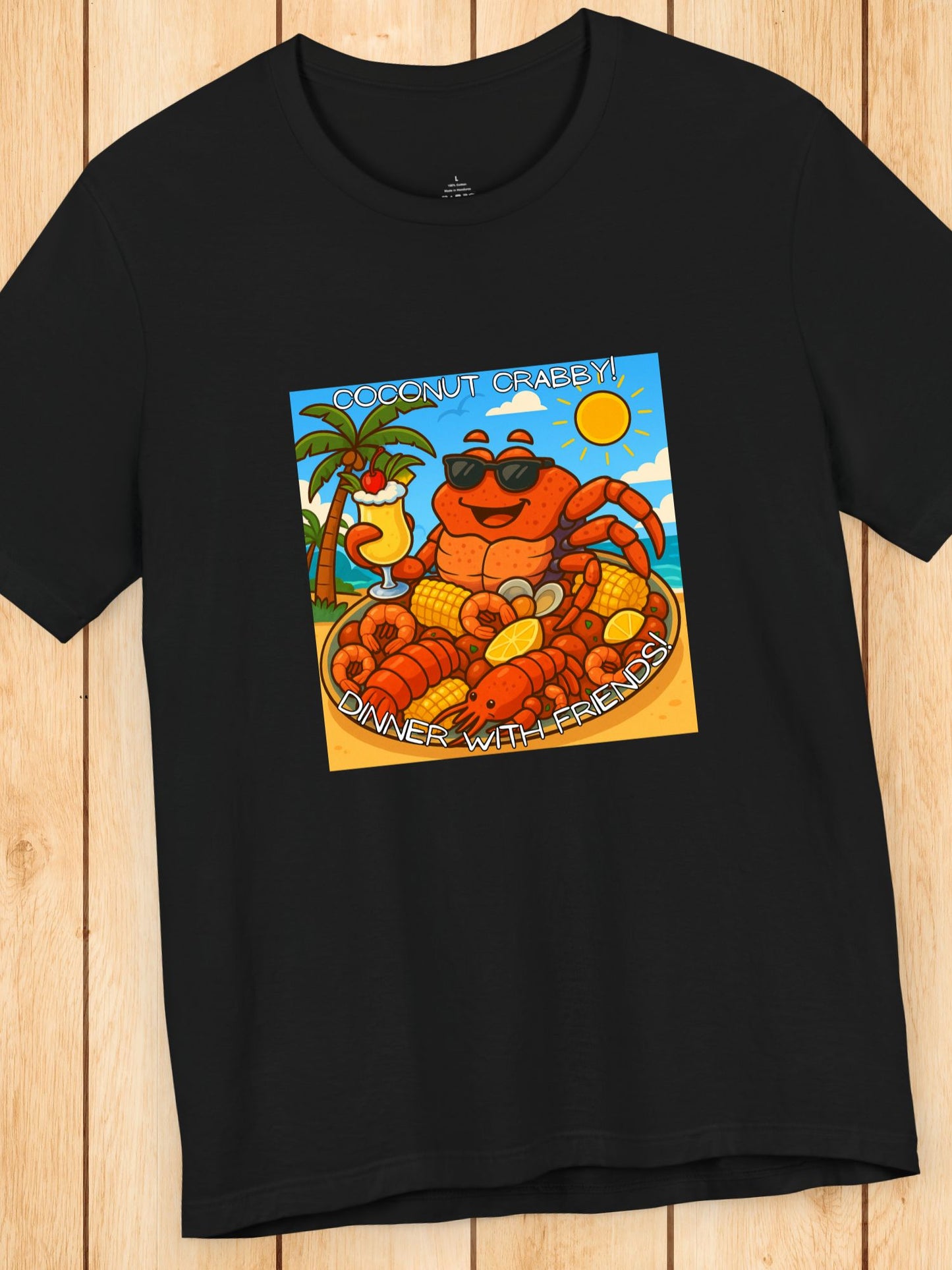'Coconut Crabby, Dinner With Friends' Twisted Tropical Crab Graphic Unisex T-Shirt, Fun Beachwear, Perfect for Summer Parties, Seafood Lover Gift, Beach Vacation Shirt