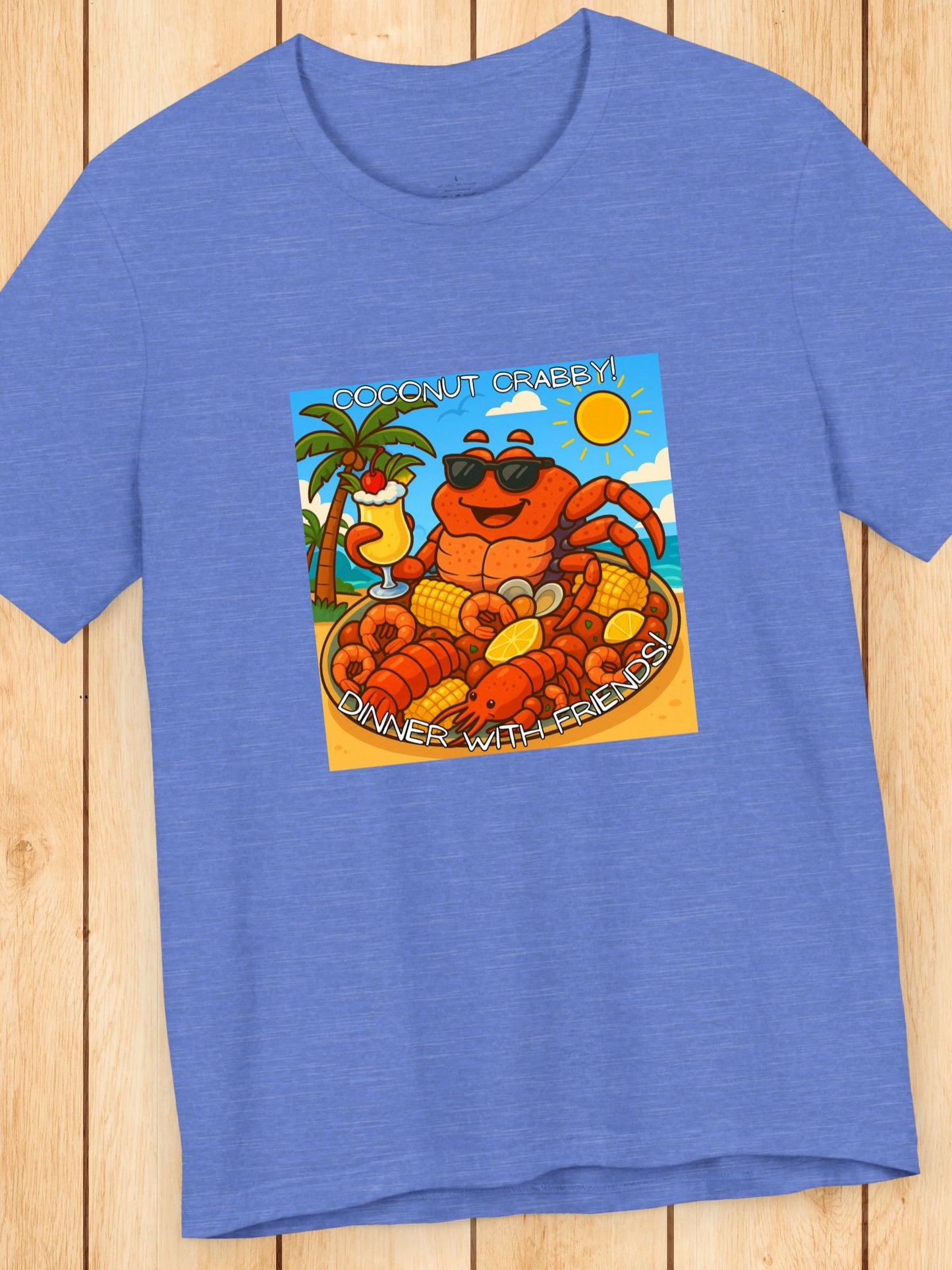 'Coconut Crabby, Dinner With Friends' Twisted Tropical Crab Graphic Unisex T-Shirt, Fun Beachwear, Perfect for Summer Parties, Seafood Lover Gift, Beach Vacation Shirt