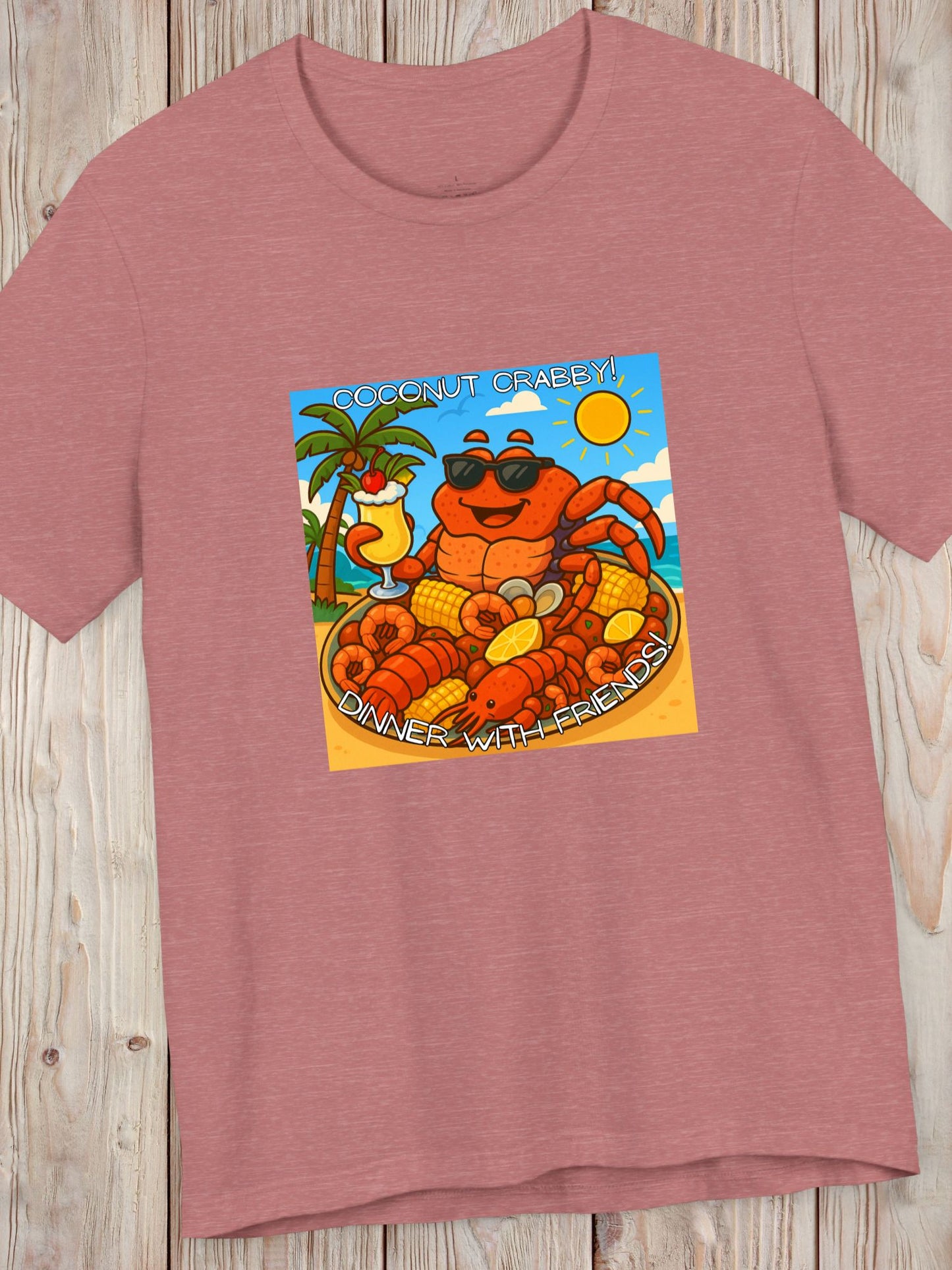 'Coconut Crabby, Dinner With Friends' Twisted Tropical Crab Graphic Unisex T-Shirt, Fun Beachwear, Perfect for Summer Parties, Seafood Lover Gift, Beach Vacation Shirt