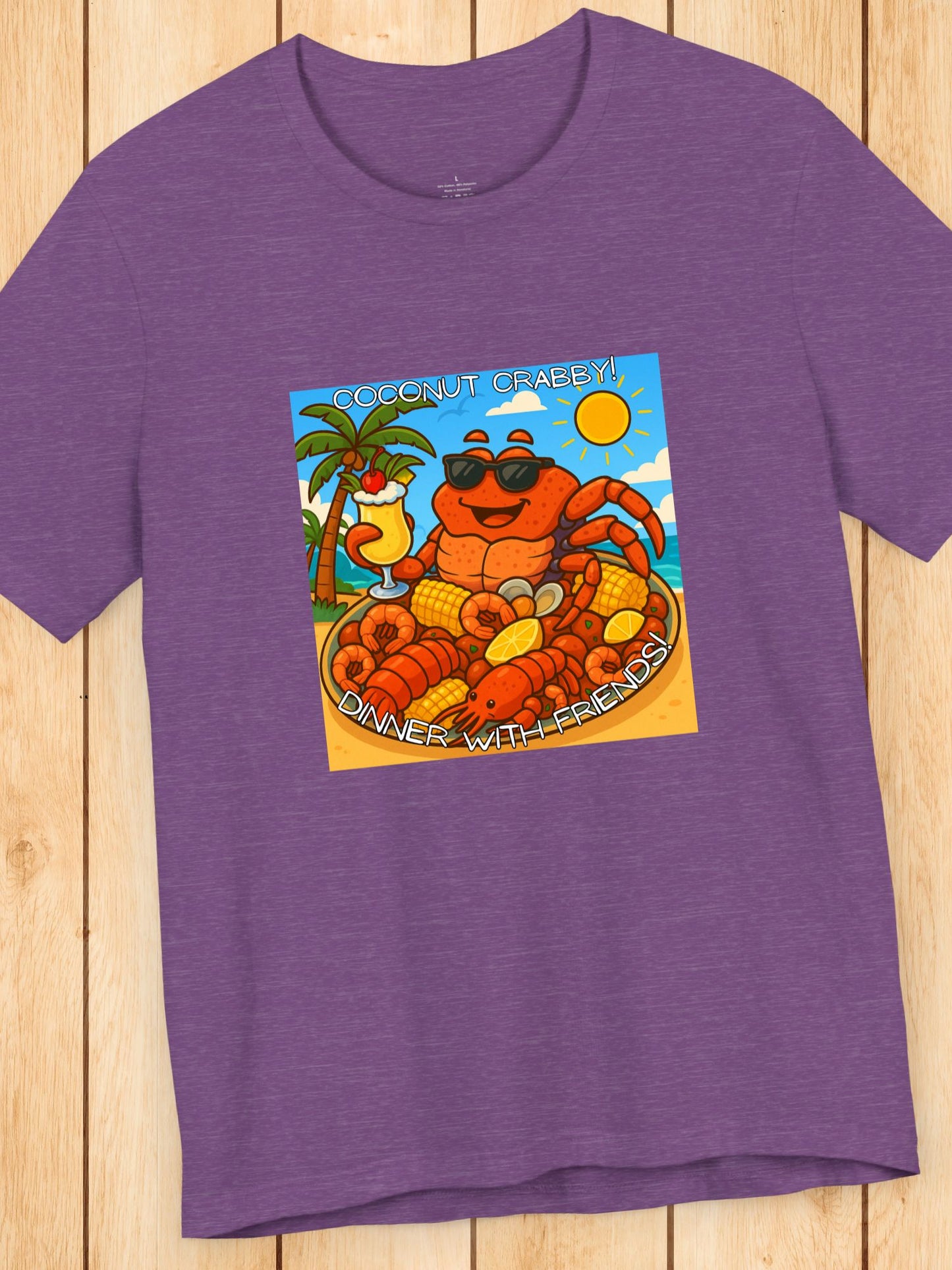 'Coconut Crabby, Dinner With Friends' Twisted Tropical Crab Graphic Unisex T-Shirt, Fun Beachwear, Perfect for Summer Parties, Seafood Lover Gift, Beach Vacation Shirt