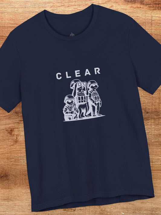 'CLEAR' Meerkat Army Graphic Unisex T-Shirt, Animal Lovers, Military Humour