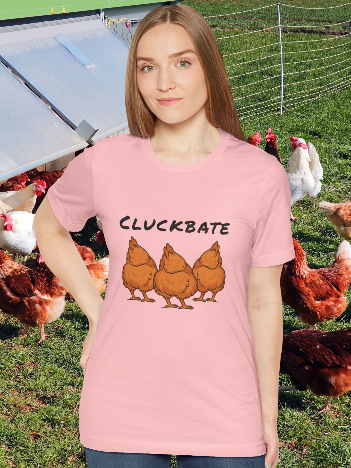 'CLUCKBATE' Chicken Butt Graphic Unisex T-Shirt, Humorous Chicken Tee