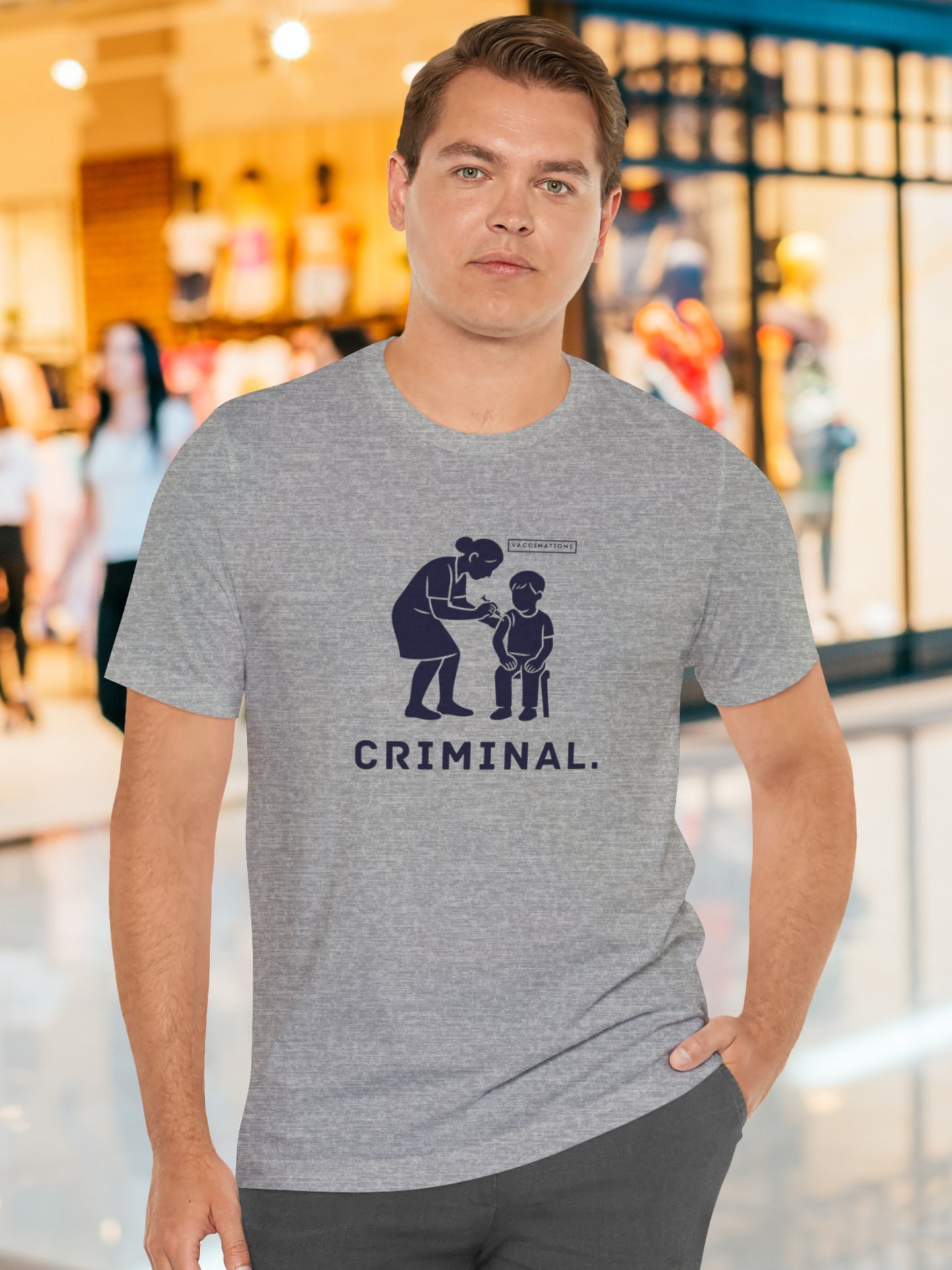 'Criminal.' Child being Vaccinated Graphic Unisex T-Shirt, Anti-Vaccination Wear, Anti-Child Abuse Shirt, Crime Awareness Tee