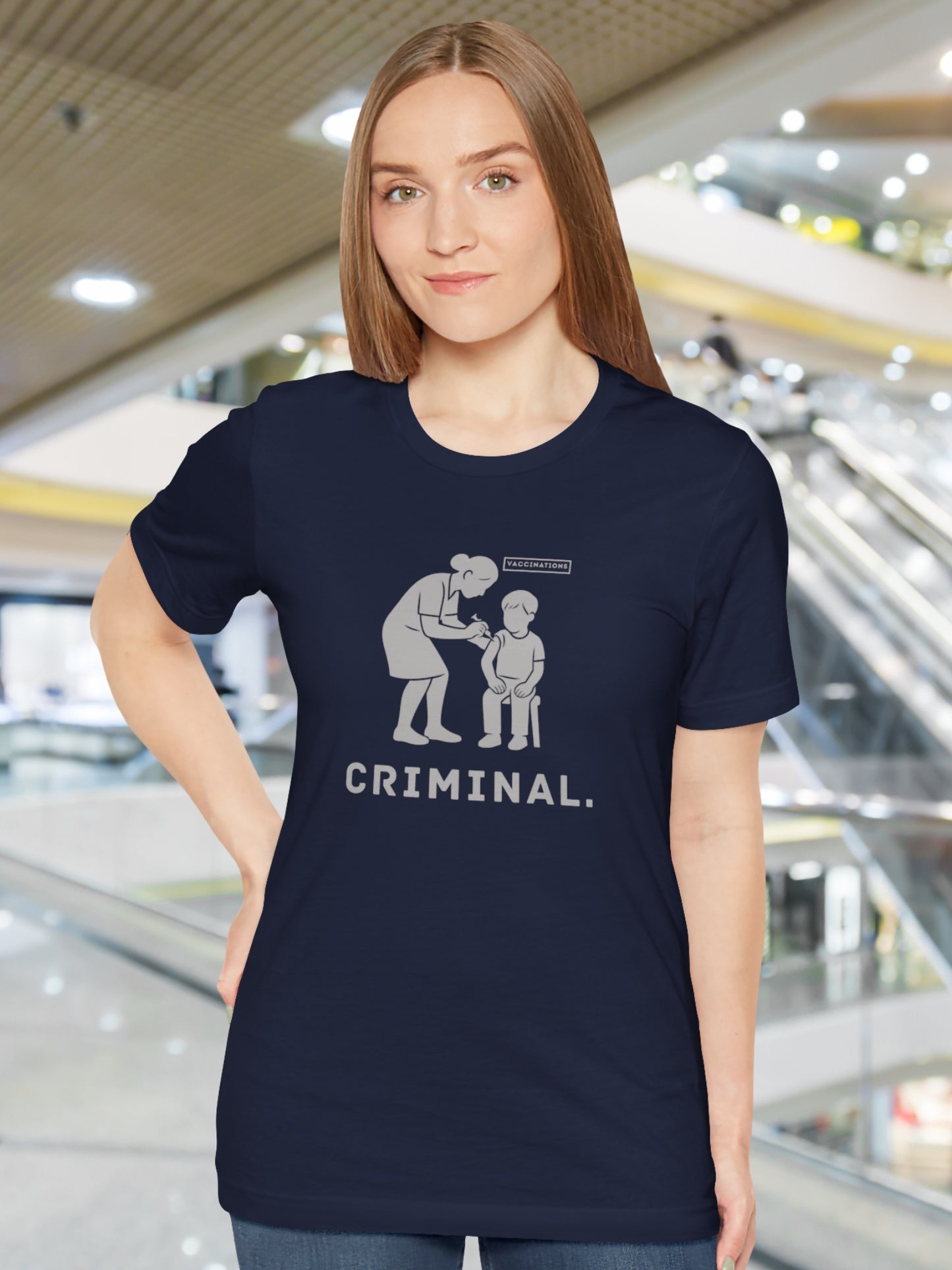 'Criminal.' Child being Vaccinated Graphic Unisex T-Shirt, Anti-Vaccination Wear, Anti-Child Abuse Shirt, Crime Awareness Tee