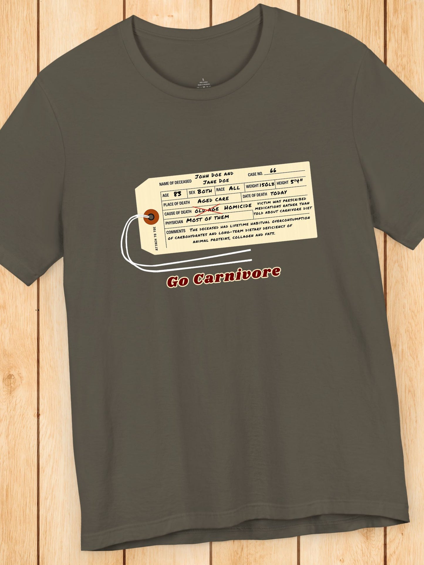 D.O.A. Tag Graphic 'Go Carnivore' Unisex T-Shirt, Carnivore Diet Apparel, Health and Wellness