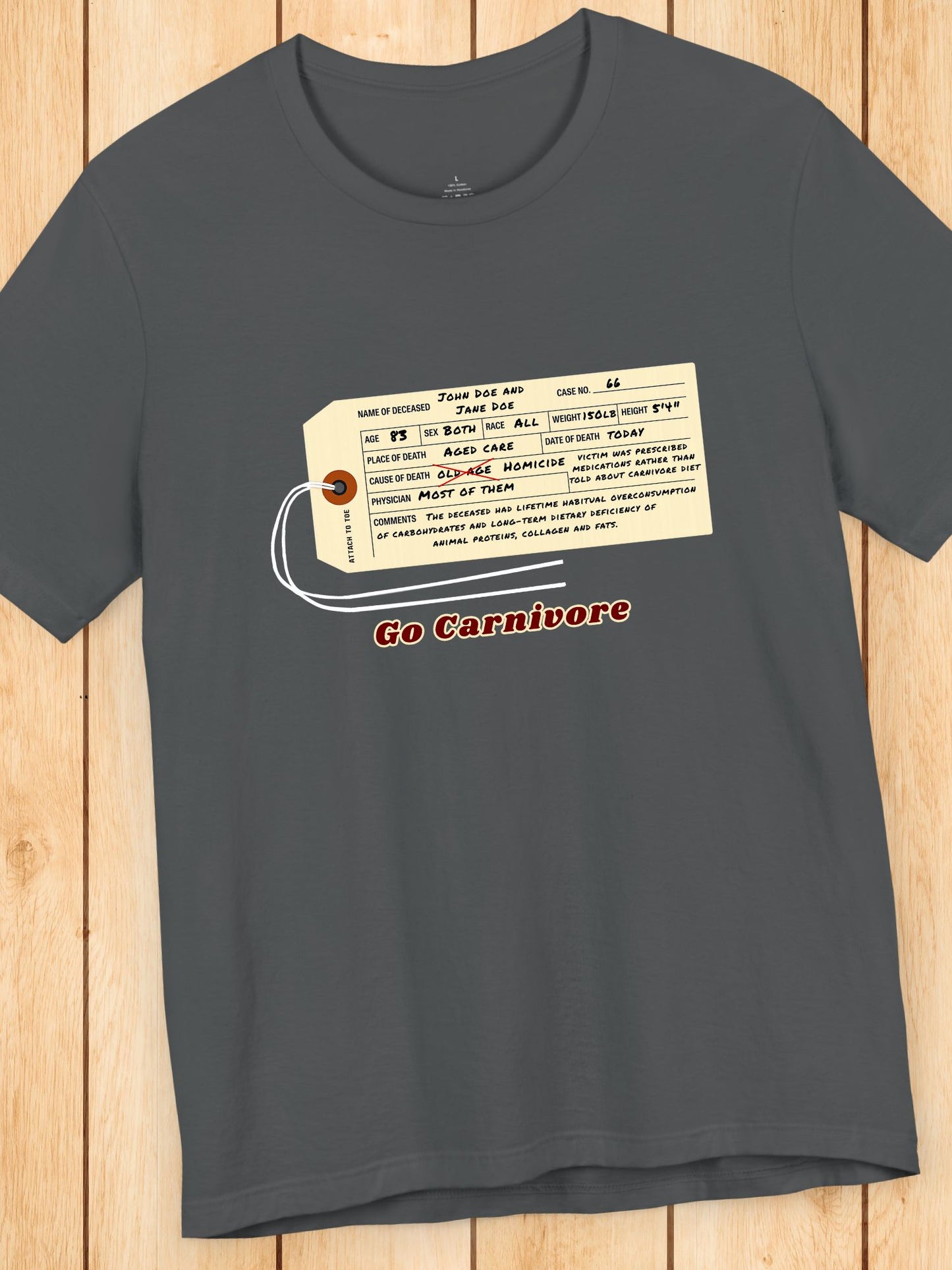 D.O.A. Tag Graphic 'Go Carnivore' Unisex T-Shirt, Carnivore Diet Apparel, Health and Wellness