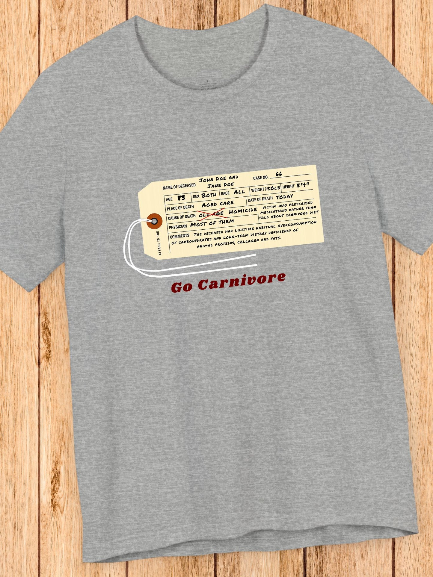 D.O.A. Tag Graphic 'Go Carnivore' Unisex T-Shirt, Carnivore Diet Apparel, Health and Wellness