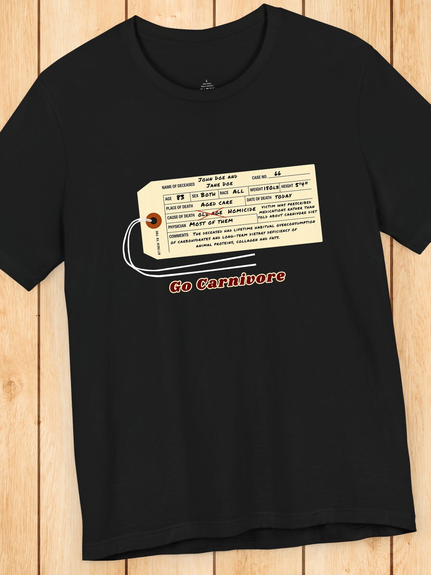 D.O.A. Tag Graphic 'Go Carnivore' Unisex T-Shirt, Carnivore Diet Apparel, Health and Wellness