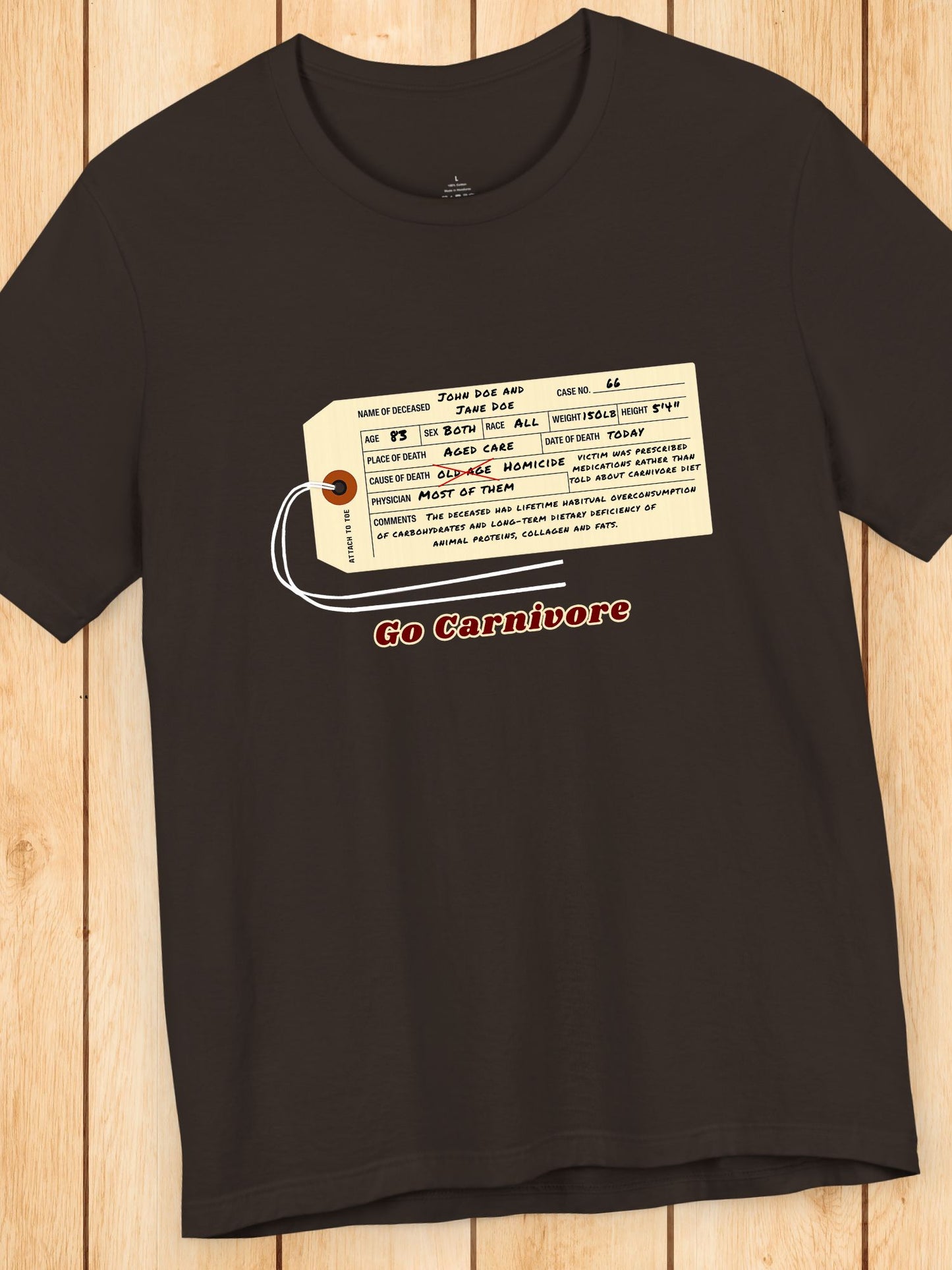 D.O.A. Tag Graphic 'Go Carnivore' Unisex T-Shirt, Carnivore Diet Apparel, Health and Wellness
