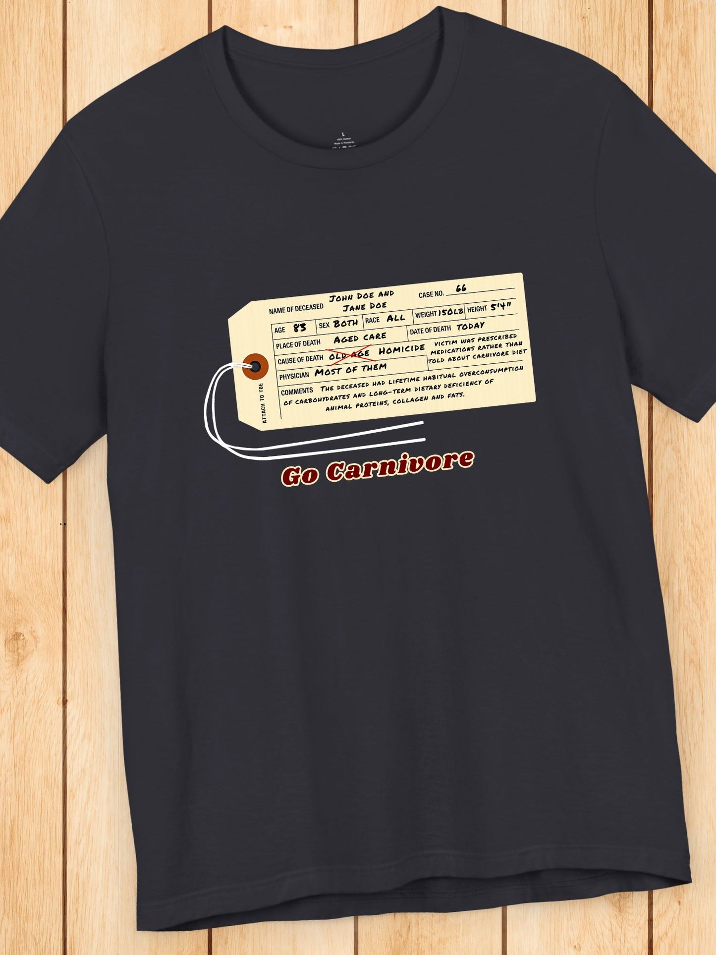 D.O.A. Tag Graphic 'Go Carnivore' Unisex T-Shirt, Carnivore Diet Apparel, Health and Wellness