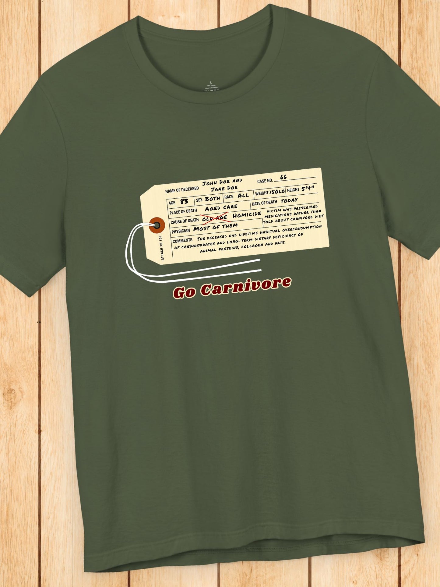 D.O.A. Tag Graphic 'Go Carnivore' Unisex T-Shirt, Carnivore Diet Apparel, Health and Wellness