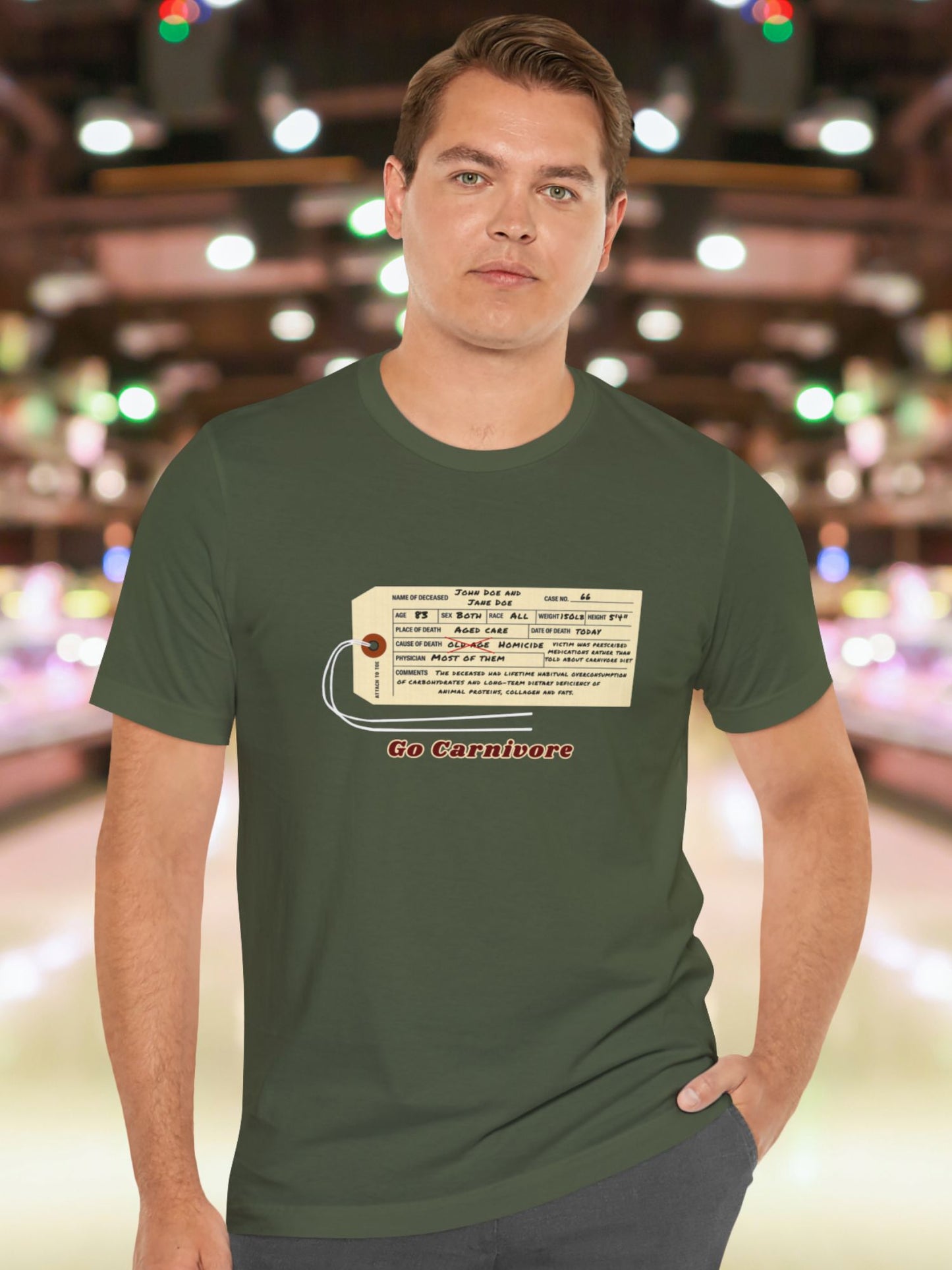 D.O.A. Tag Graphic 'Go Carnivore' Unisex T-Shirt, Carnivore Diet Apparel, Health and Wellness
