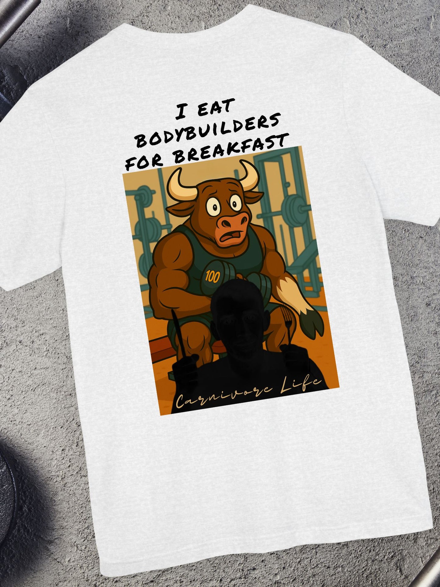 "I Eat Bodybuilders for Breakfast" - Unisex Jersey Shirt, Gym / Carnivore diet Humor Tee, Workout Gift, Funny Fitness Apparel