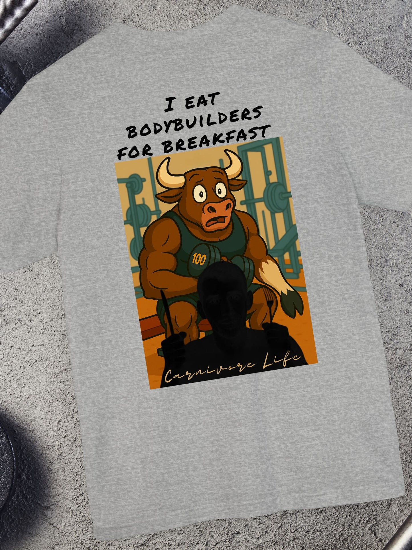 "I Eat Bodybuilders for Breakfast" - Unisex Jersey Shirt, Gym / Carnivore diet Humor Tee, Workout Gift, Funny Fitness Apparel
