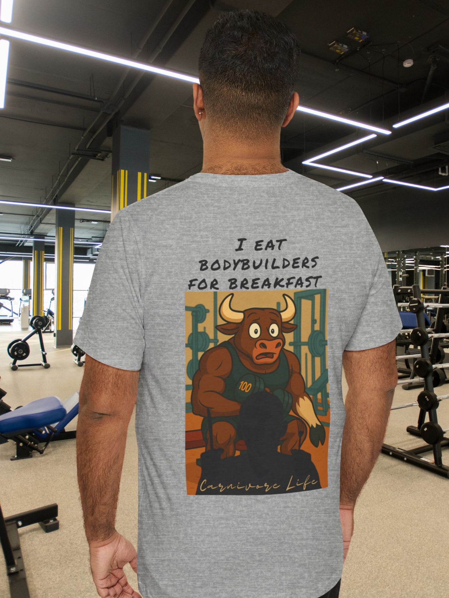 "I Eat Bodybuilders for Breakfast" - Unisex Jersey Shirt, Gym / Carnivore diet Humor Tee, Workout Gift, Funny Fitness Apparel