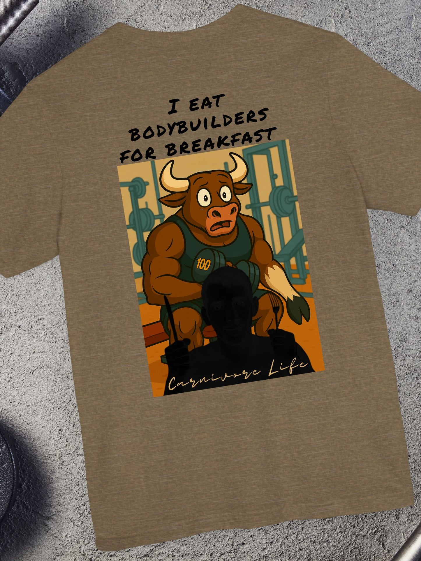 "I Eat Bodybuilders for Breakfast" - Unisex Jersey Shirt, Gym / Carnivore diet Humor Tee, Workout Gift, Funny Fitness Apparel