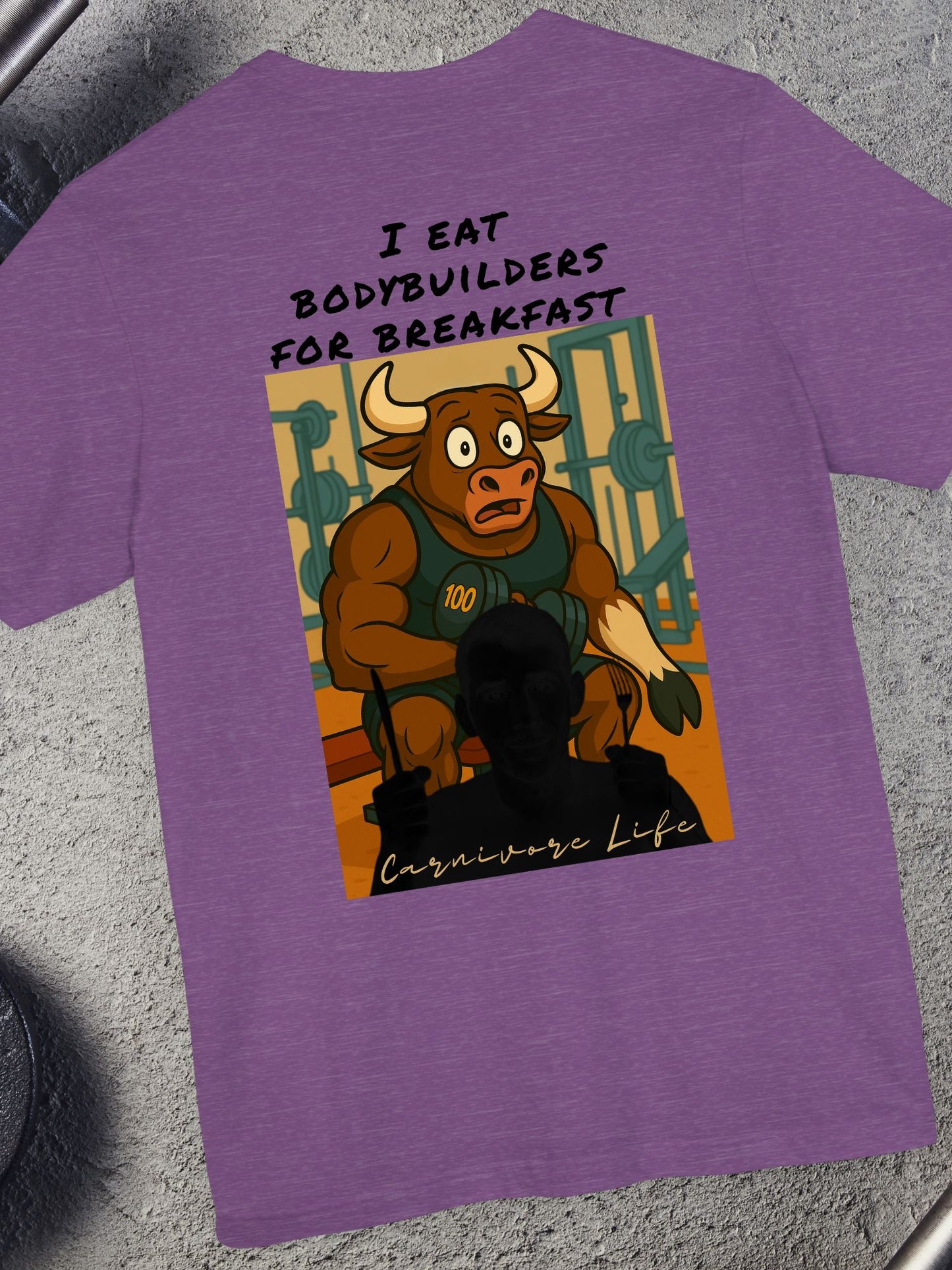 "I Eat Bodybuilders for Breakfast" - Unisex Jersey Shirt, Gym / Carnivore diet Humor Tee, Workout Gift, Funny Fitness Apparel