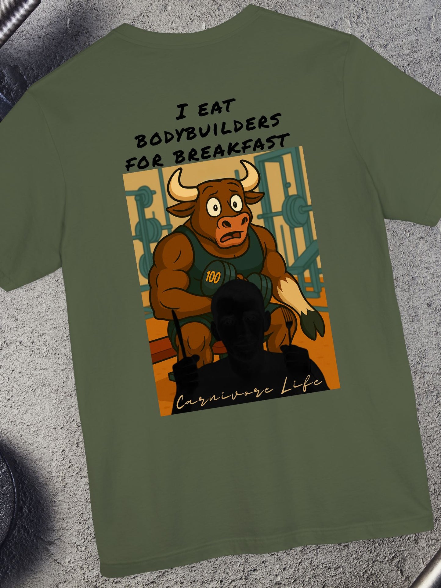 "I Eat Bodybuilders for Breakfast" - Unisex Jersey Shirt, Gym / Carnivore diet Humor Tee, Workout Gift, Funny Fitness Apparel