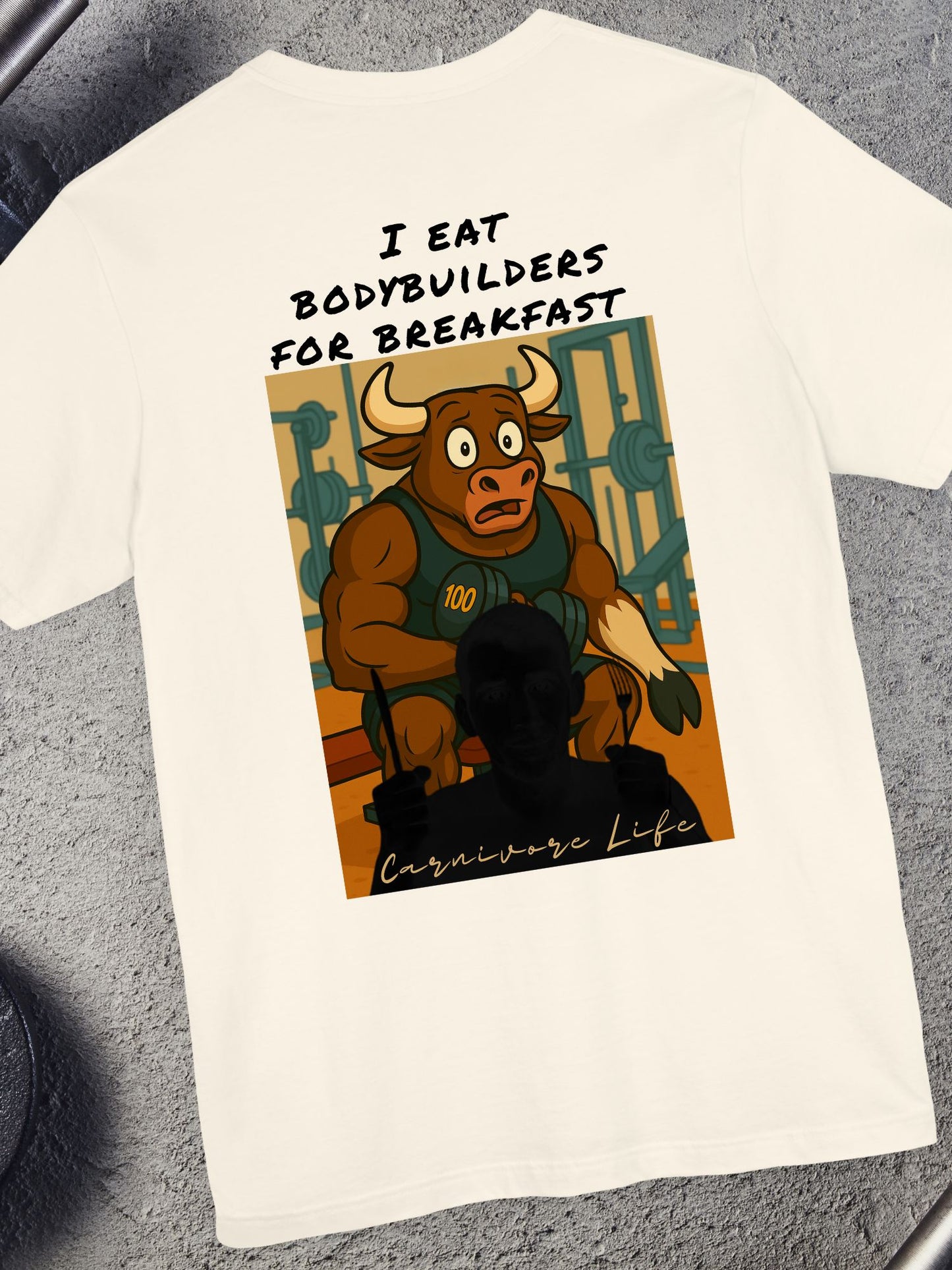 "I Eat Bodybuilders for Breakfast" - Unisex Jersey Shirt, Gym / Carnivore diet Humor Tee, Workout Gift, Funny Fitness Apparel